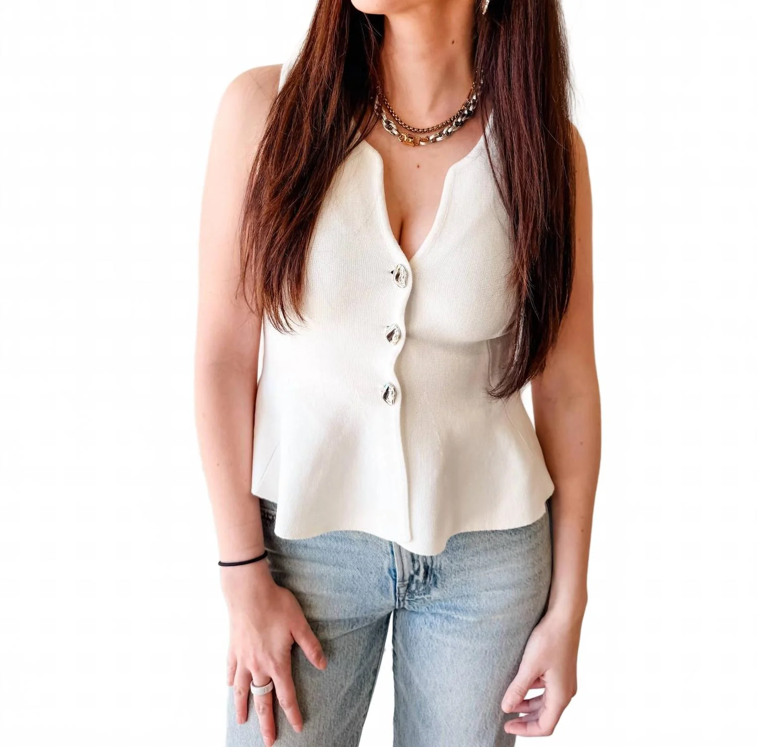 Sutton Peplum Knit Top In White