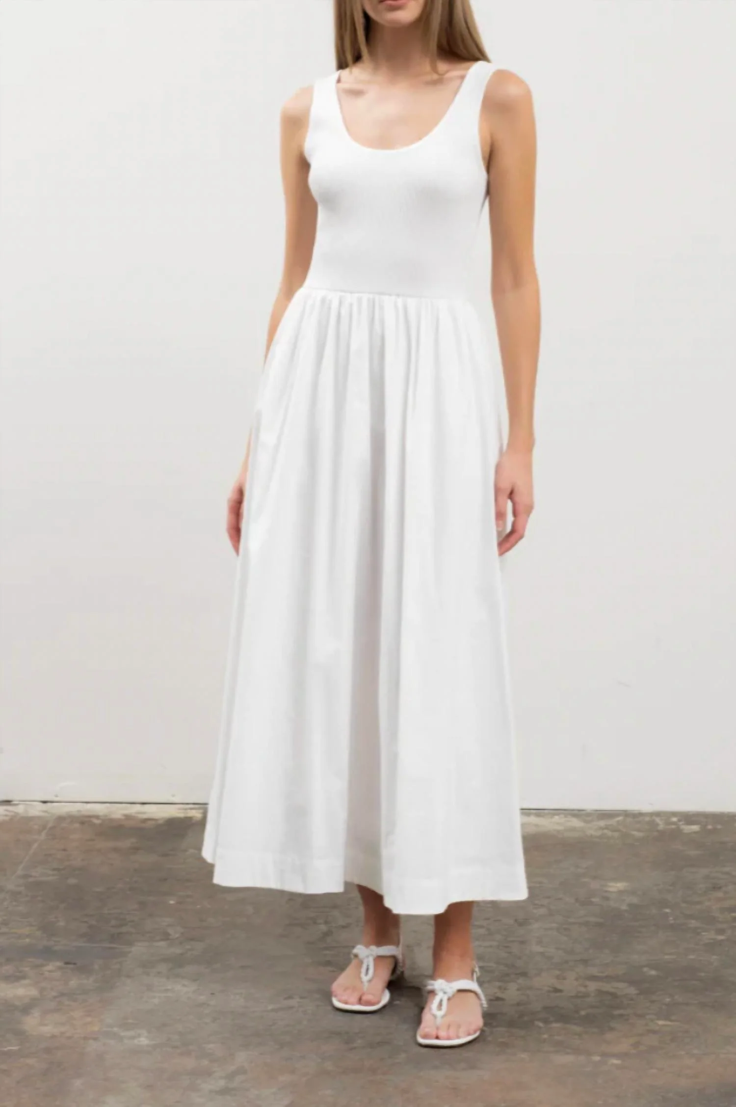 Sweater Knit Tank Top Mixed Media Midi Dress In Ivory