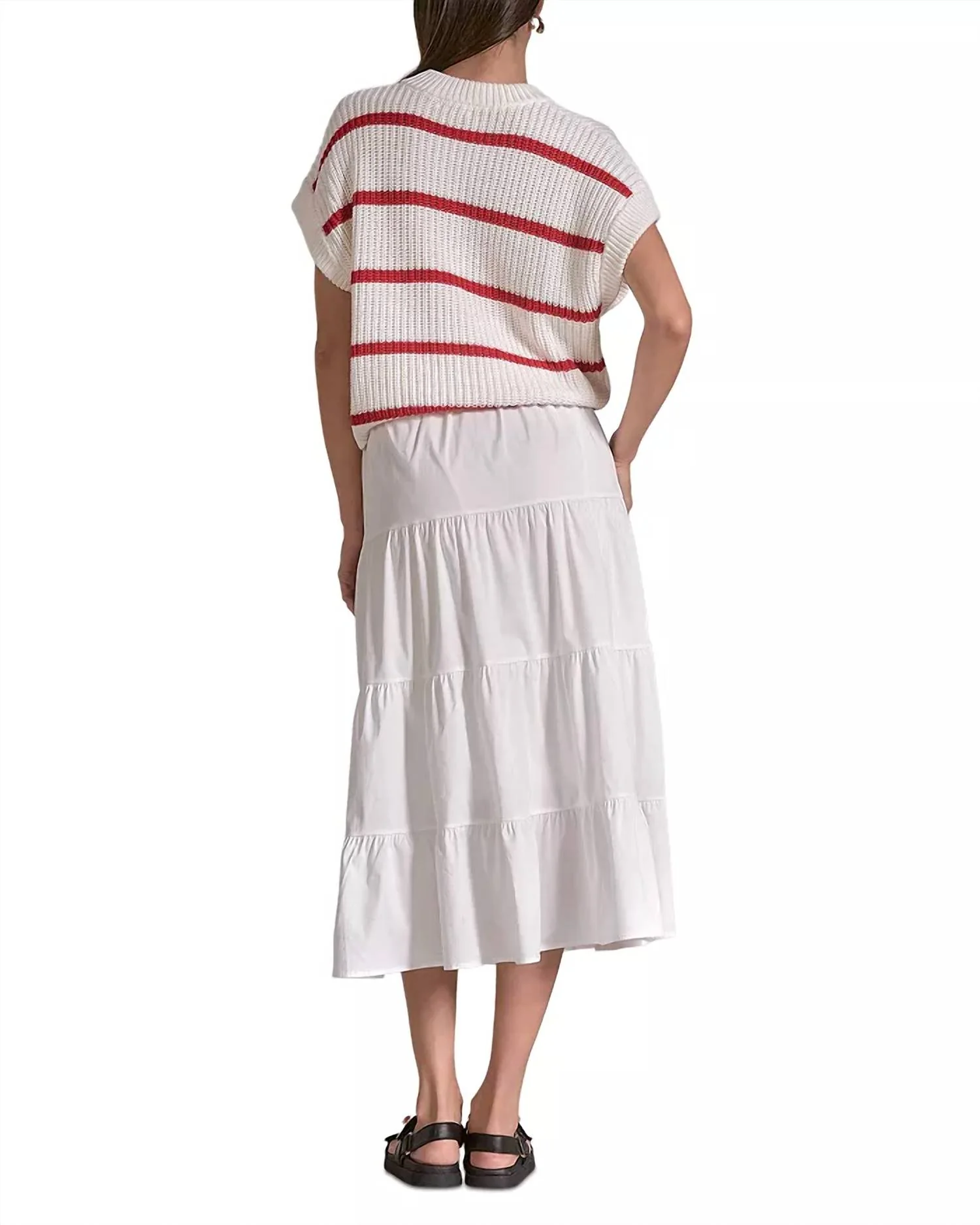 Sweater Top Midi Dress In White/whitered Stripe - Image 2
