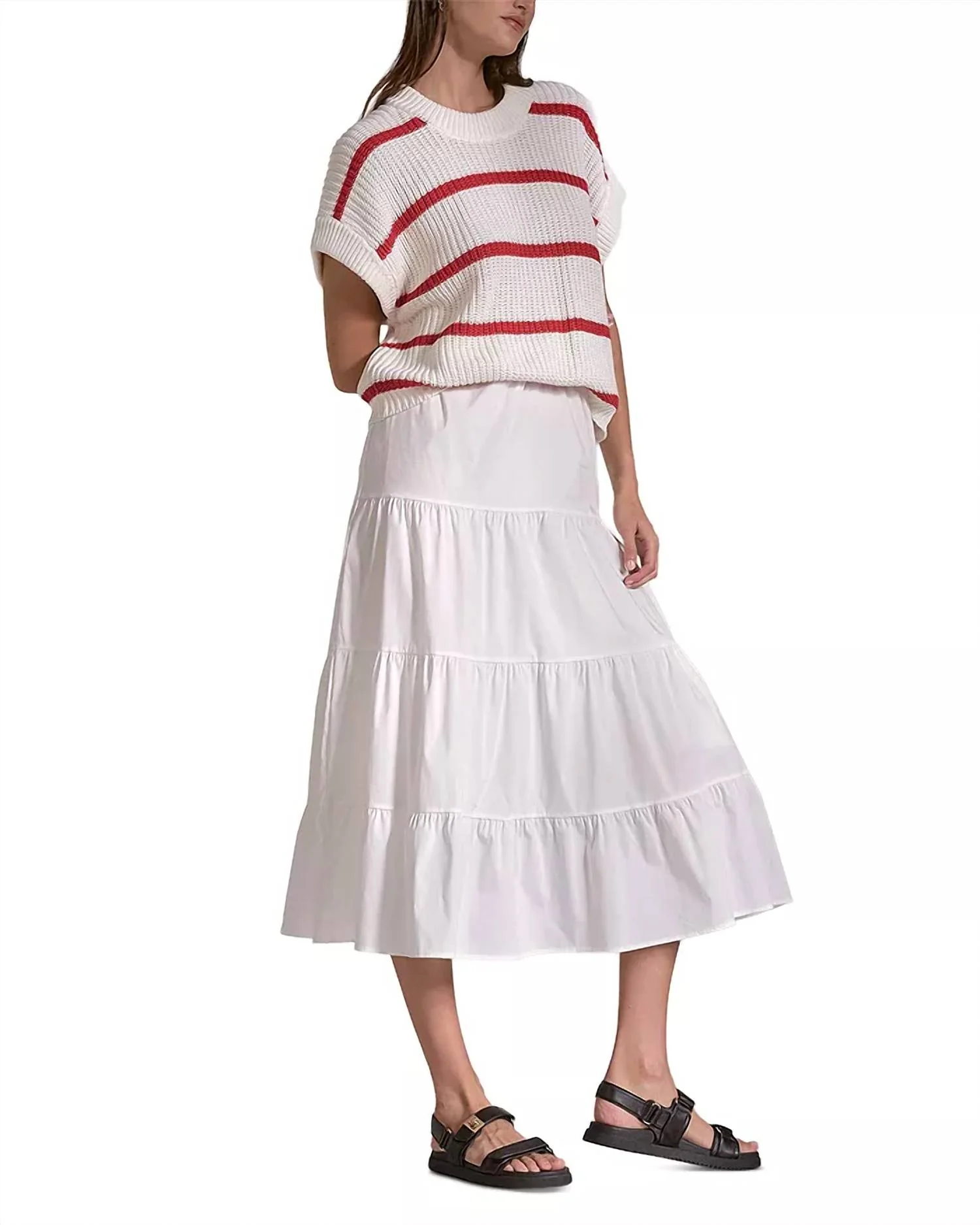 Sweater Top Midi Dress In White/whitered Stripe - Image 3