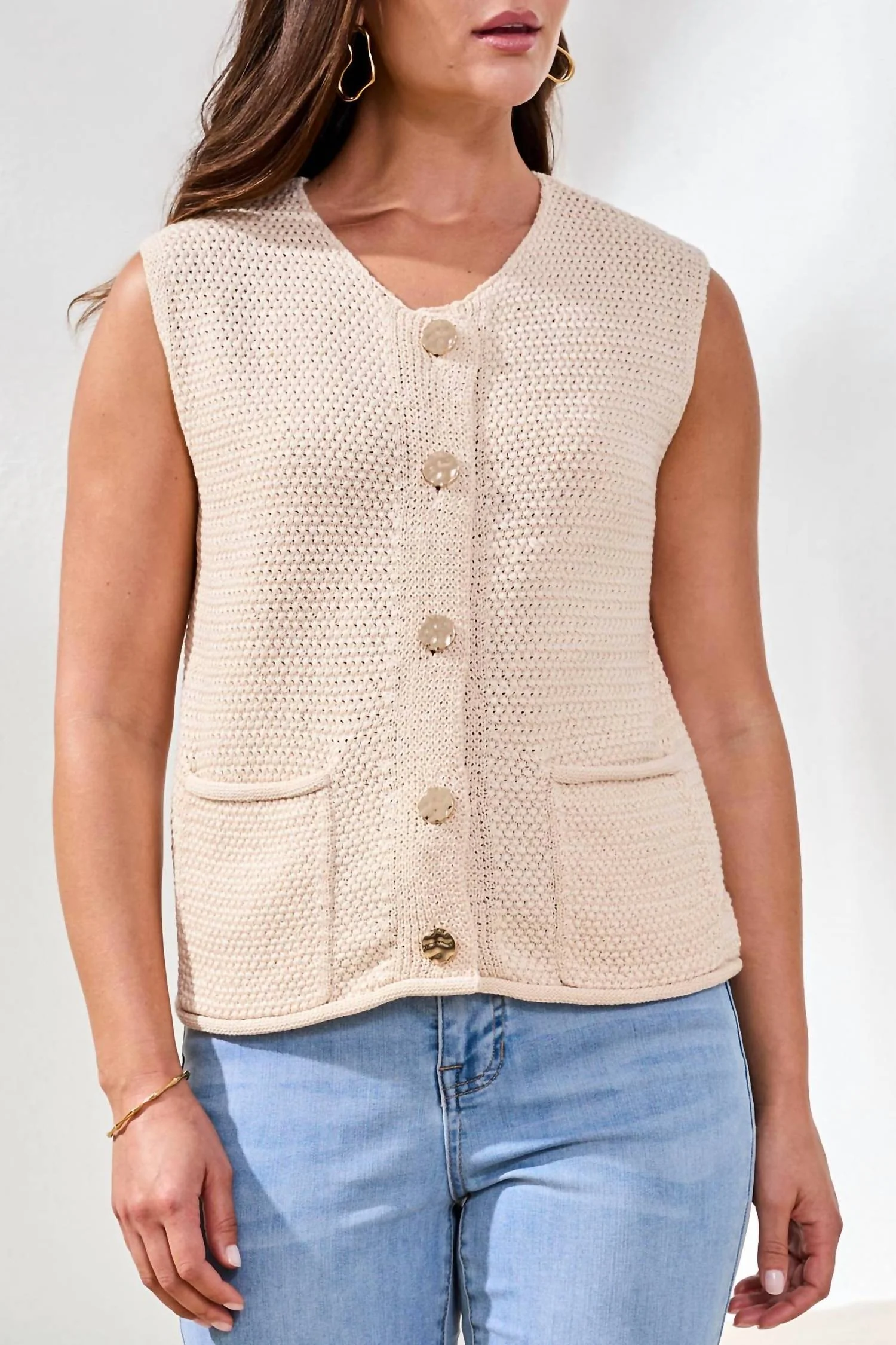 Sweater Vest With Decorative Buttons In Coco Cream - Image 3