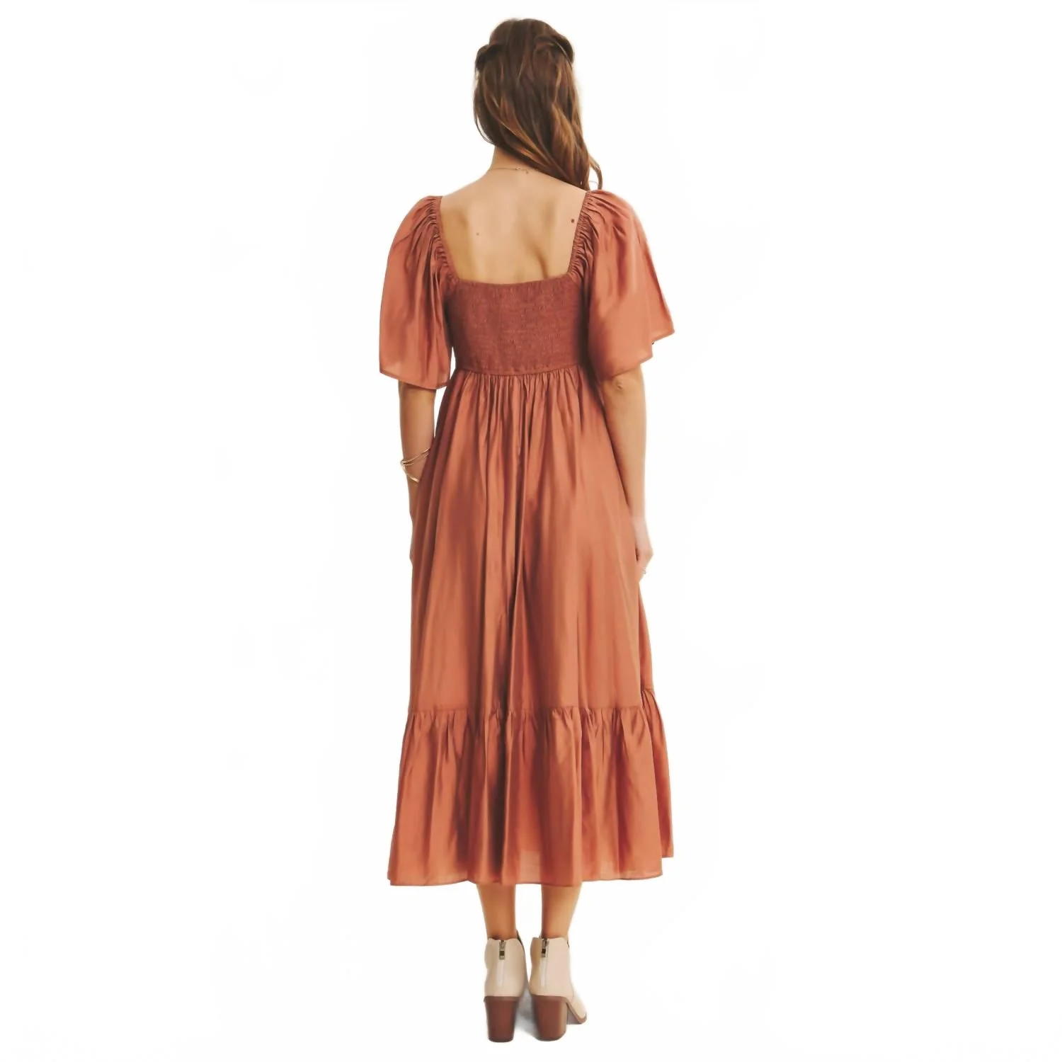 Sweetheart Smocked Flowy Midi Dress In Autumn Glaze - Image 2