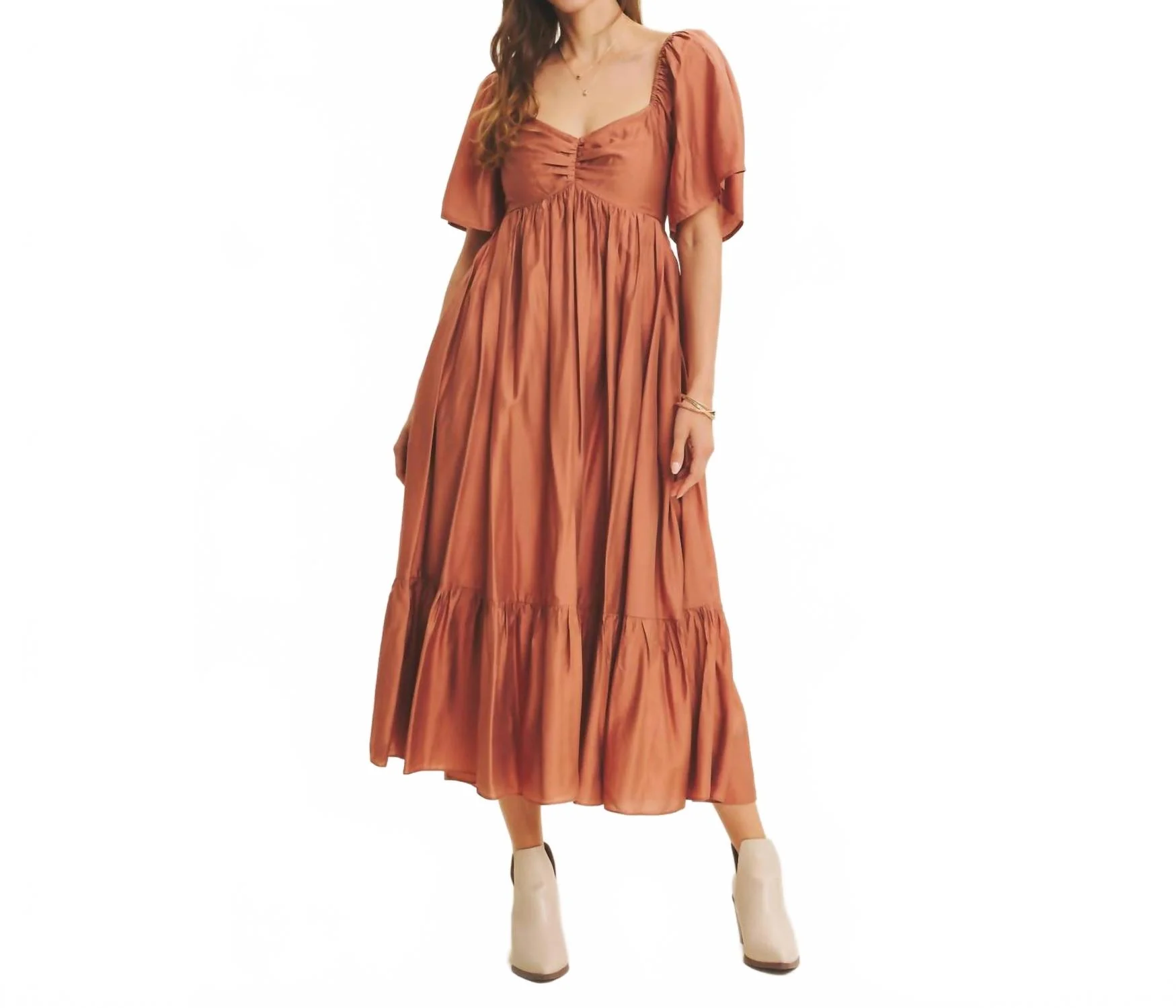 Sweetheart Smocked Flowy Midi Dress In Autumn Glaze - Image 5