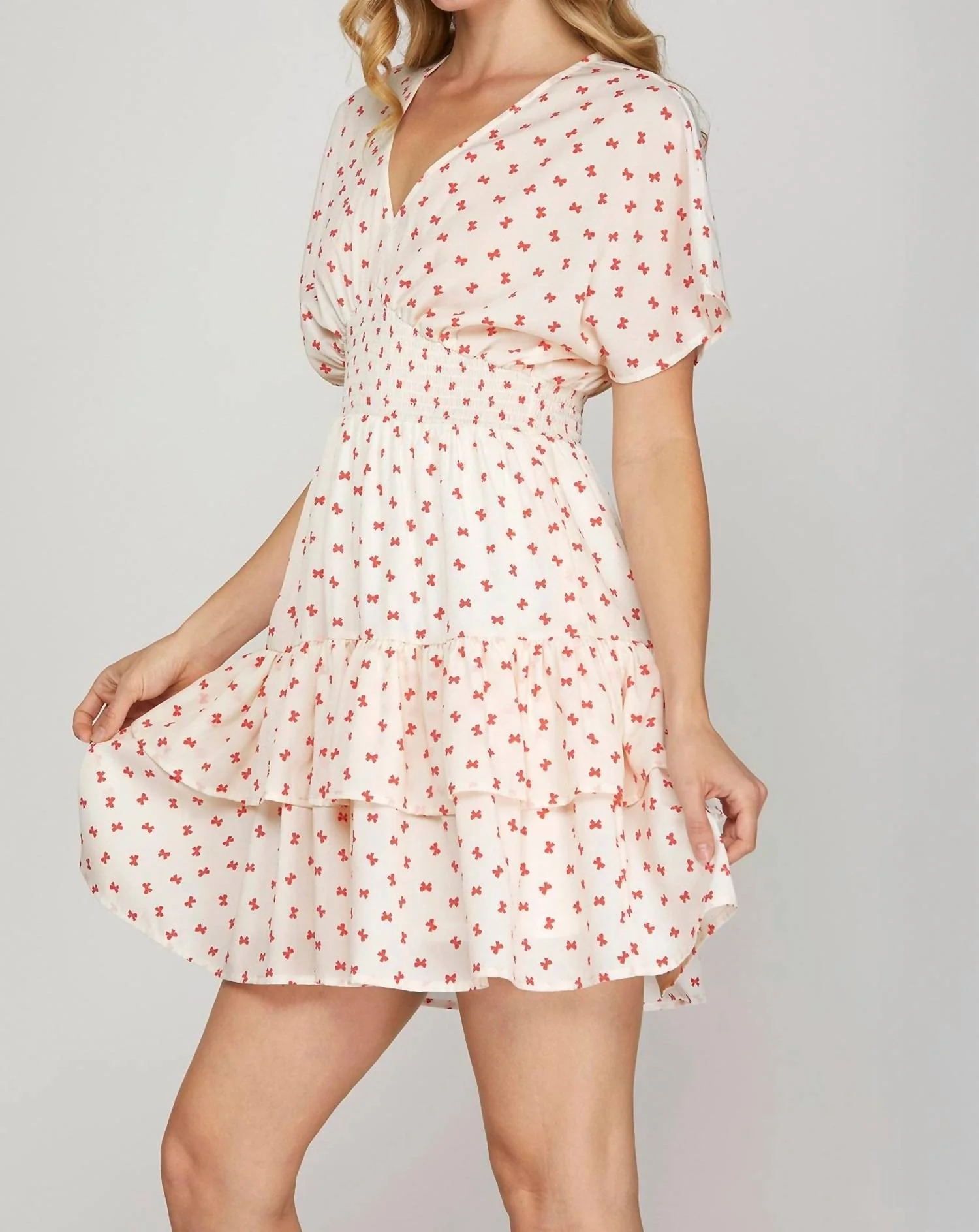 Sweetheart Smocked Mini Dress In Cream - Image 2