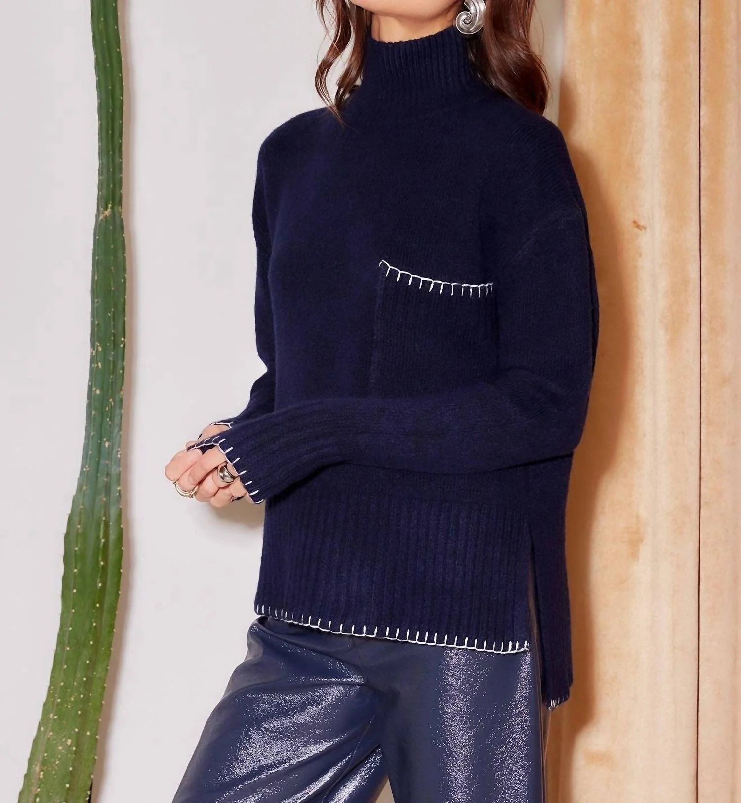 Sylvie Edge Stitch Sweater In Navy