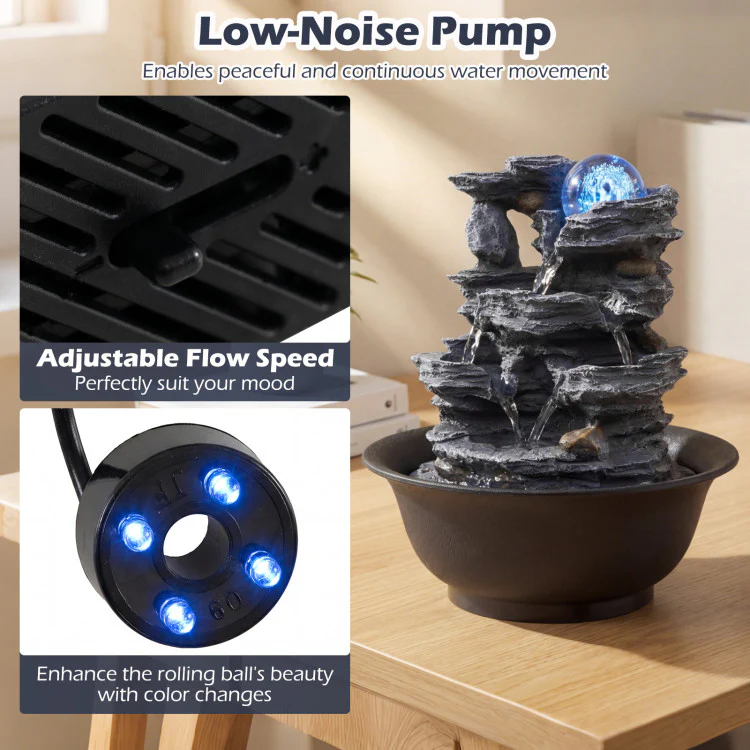 Tabletop Water Fountain with Rolling Crystal Ball and Color-Changing LED Light - Image 5