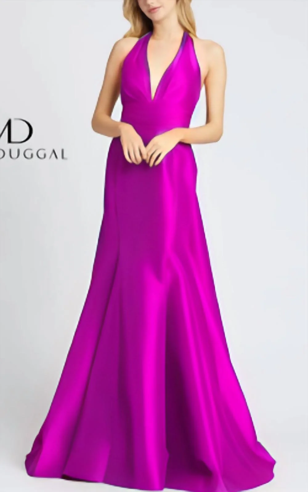Taffeta Halter Gown In Fuchsia