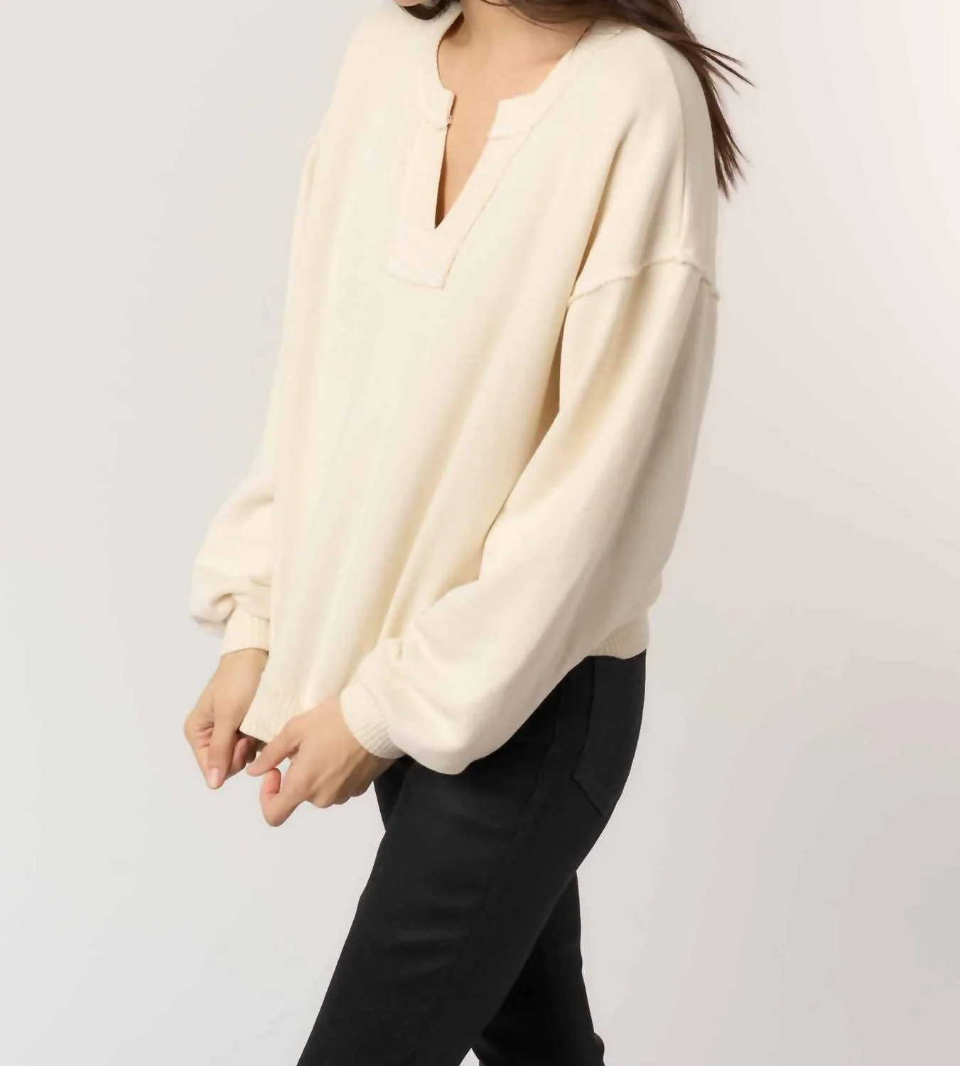 Tahlia Notch Neck Sweatshirt In Cream - Image 3