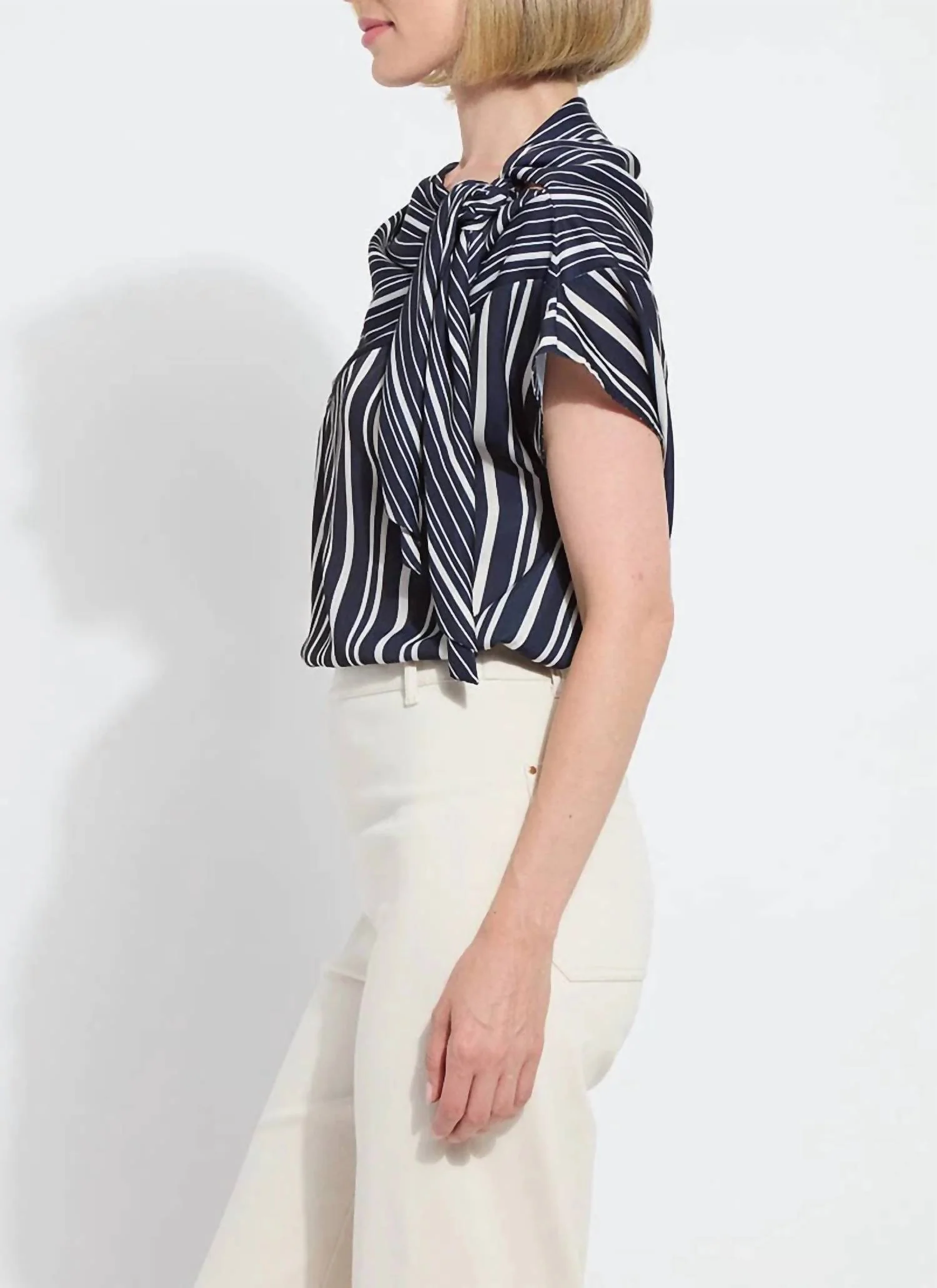 Tamar Stripe Bow-Tie Neck Top In Nautical Collage - Image 3