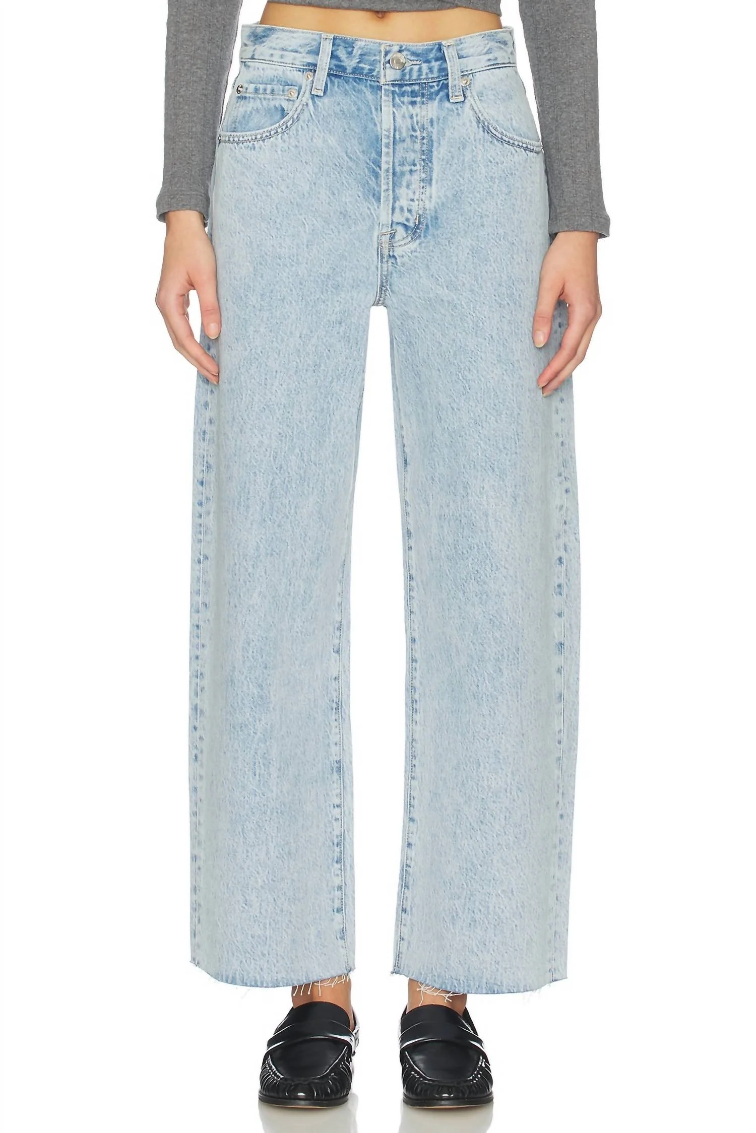 Tate Crop High Rise Bowed Wide Leg Jeans In Modena