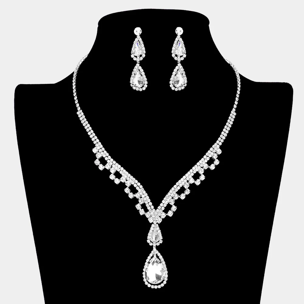Teardrop Stone Pointed Rhinestone Paved Necklace - Image 2