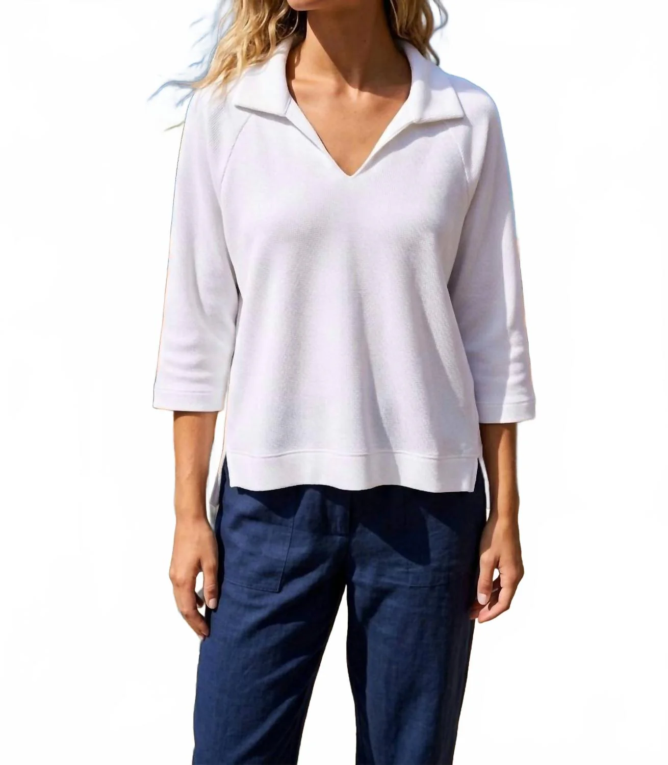Techno Lux 3/4 Sleeve Polo In White
