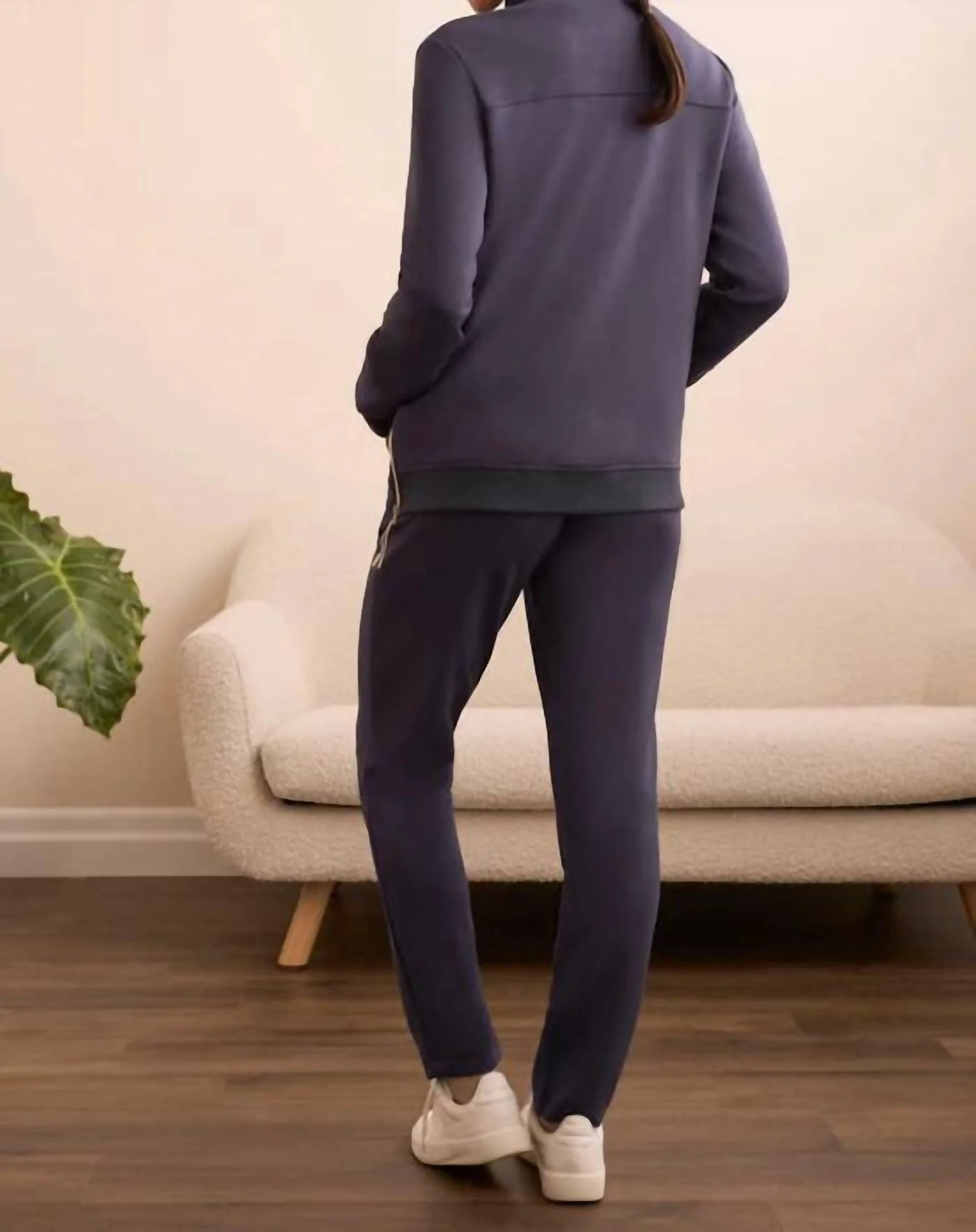 Techno Lux Textured Mock Neck Zip Cardigan In Sapphire - Image 3