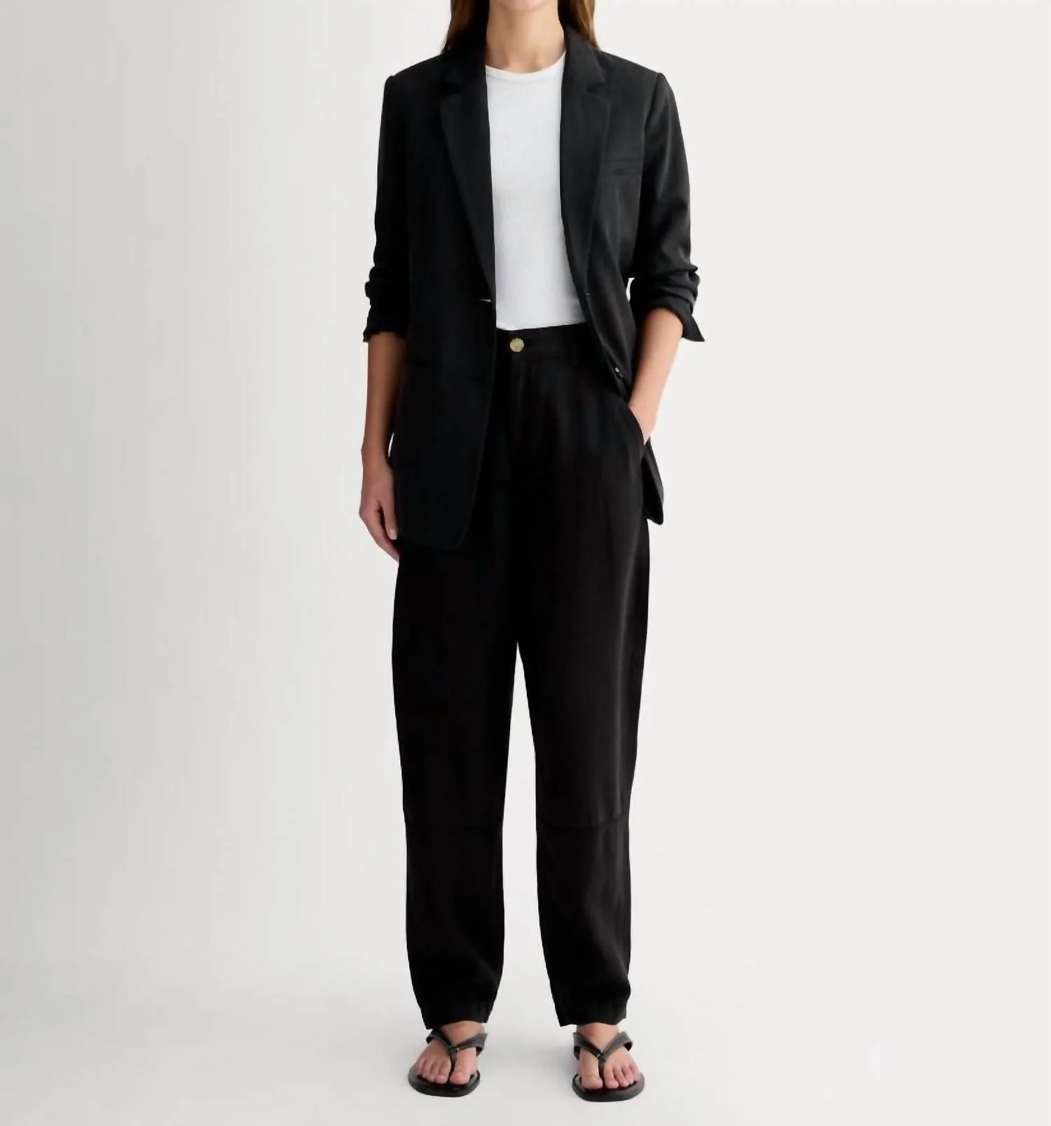 Tencel Relaxed Tapered Chino Pants In Black - Image 4