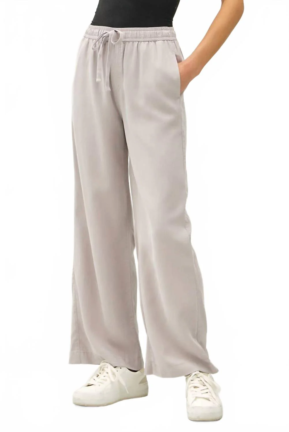Tencel Wide Leg Pants In Stone Grey - Image 4