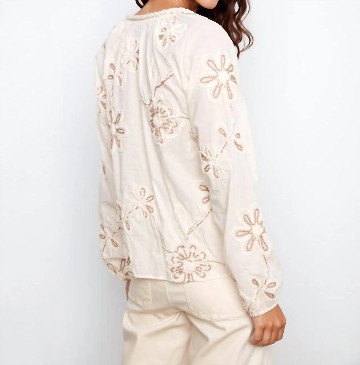 Textured Embroidered Blouse In Ecru - Image 2