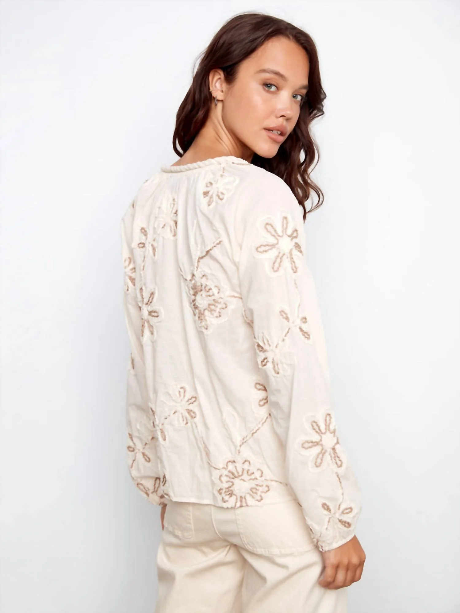 Textured Embroidered Blouse In Ecru - Image 3