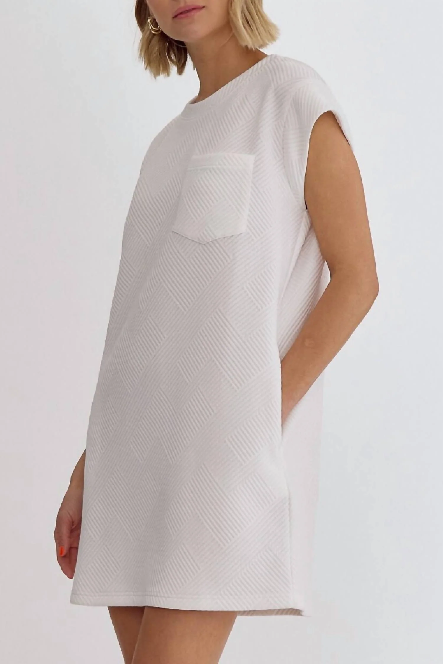 Textured Knit Mini Dress In White - Image 5