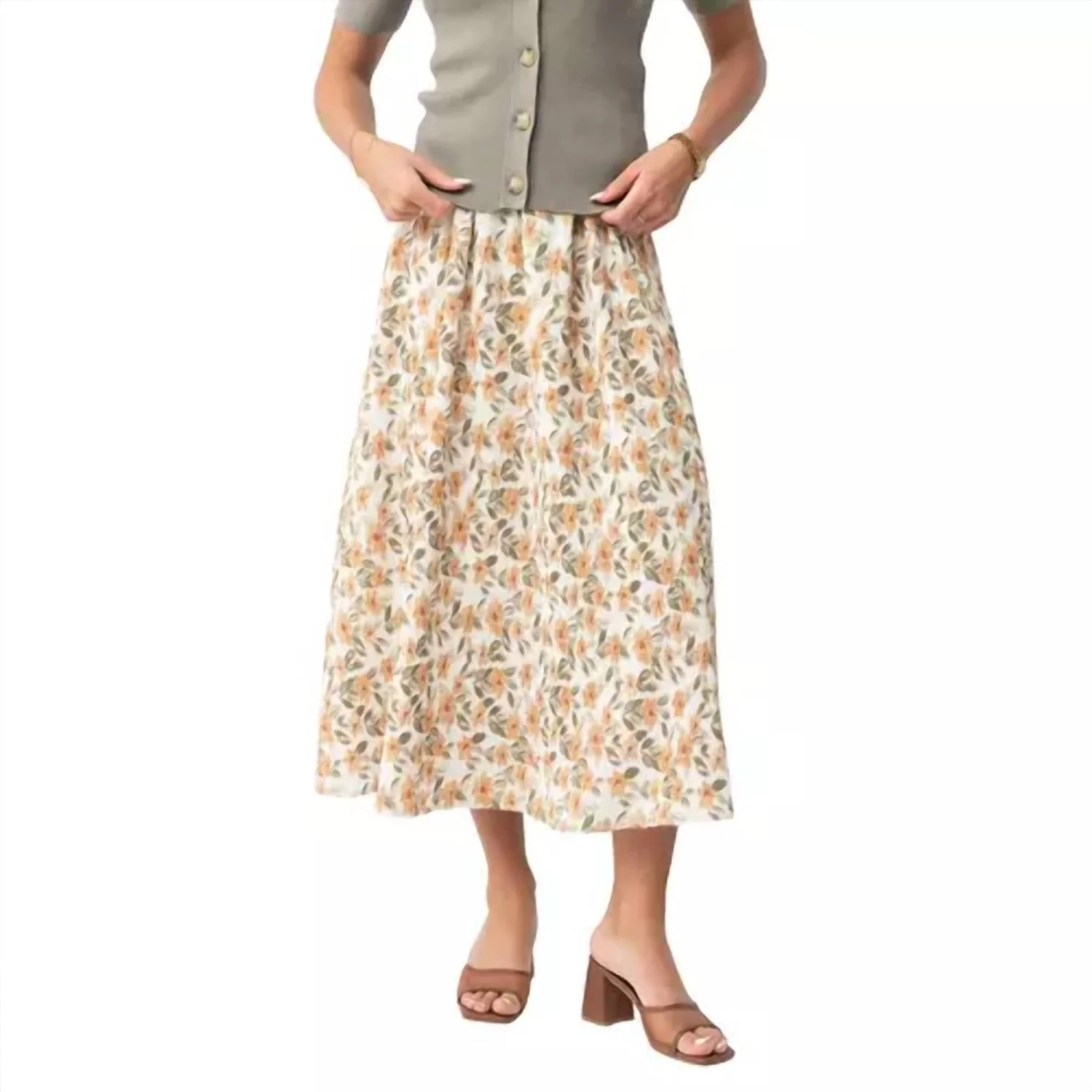 Textured Midi Skirt In Honey Grove