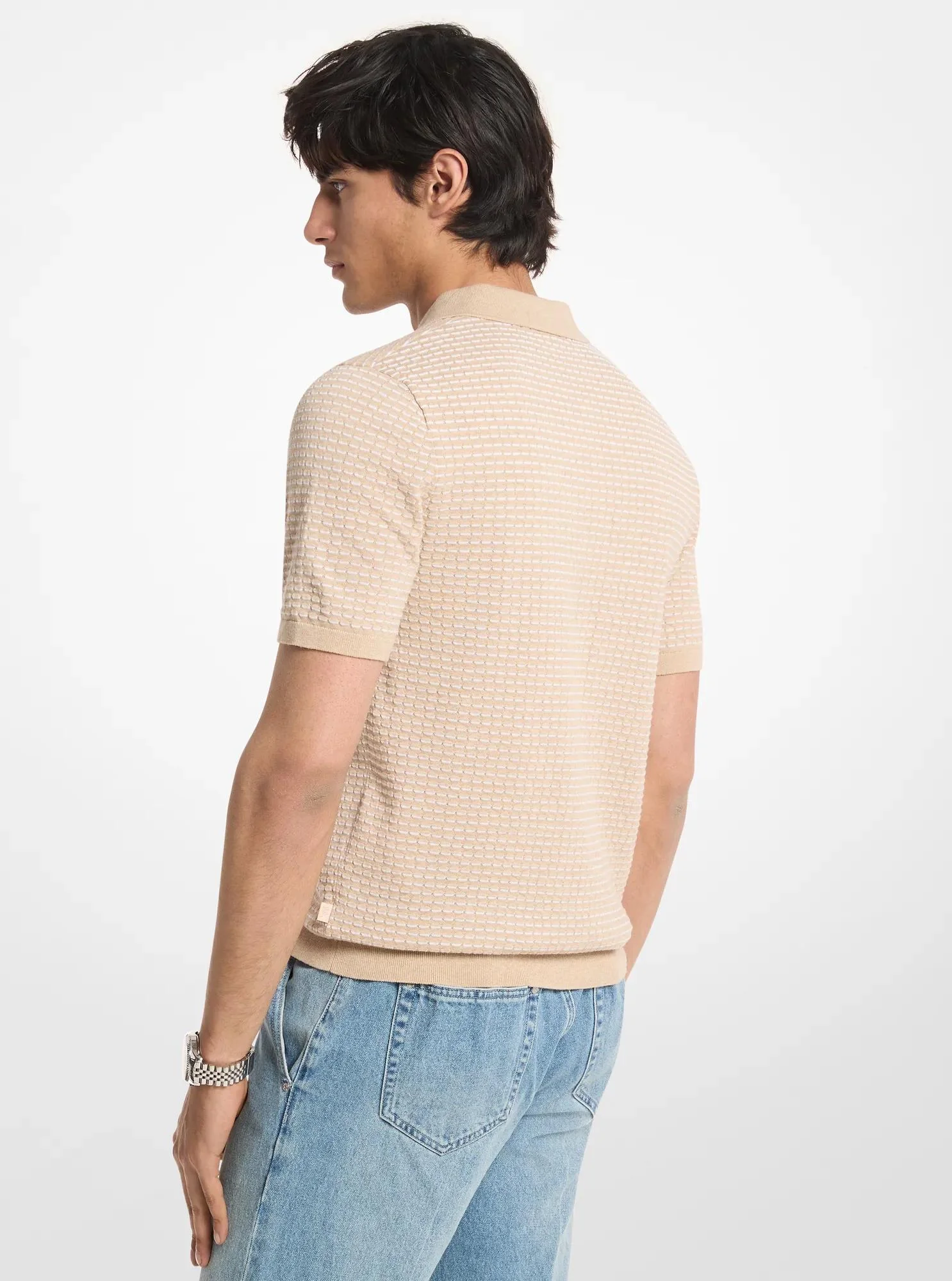 Textured Striped Cotton Polo Shirt - Image 4