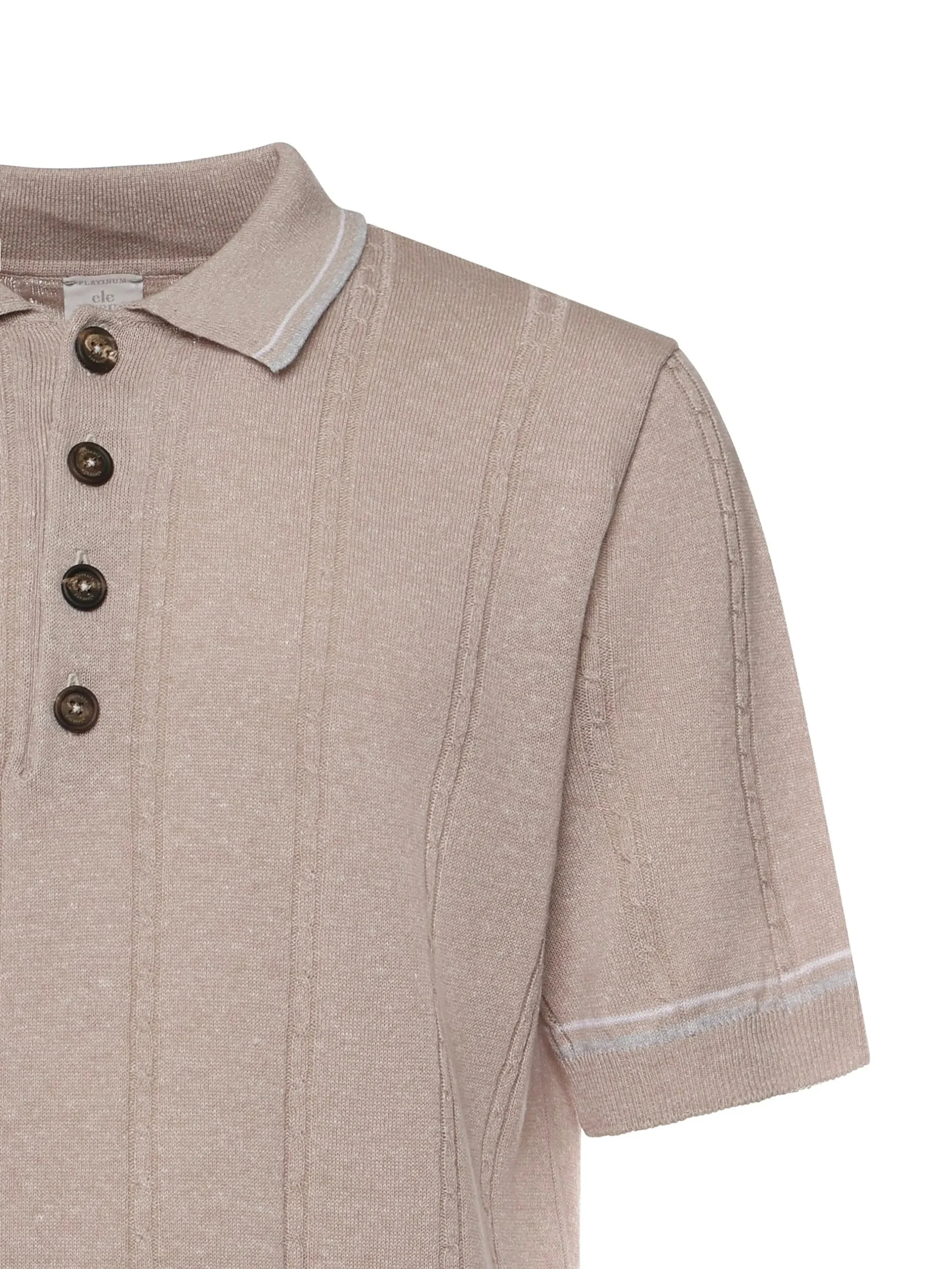 Textured Vertical Stripe Five-Button Polo Shirt - Image 3