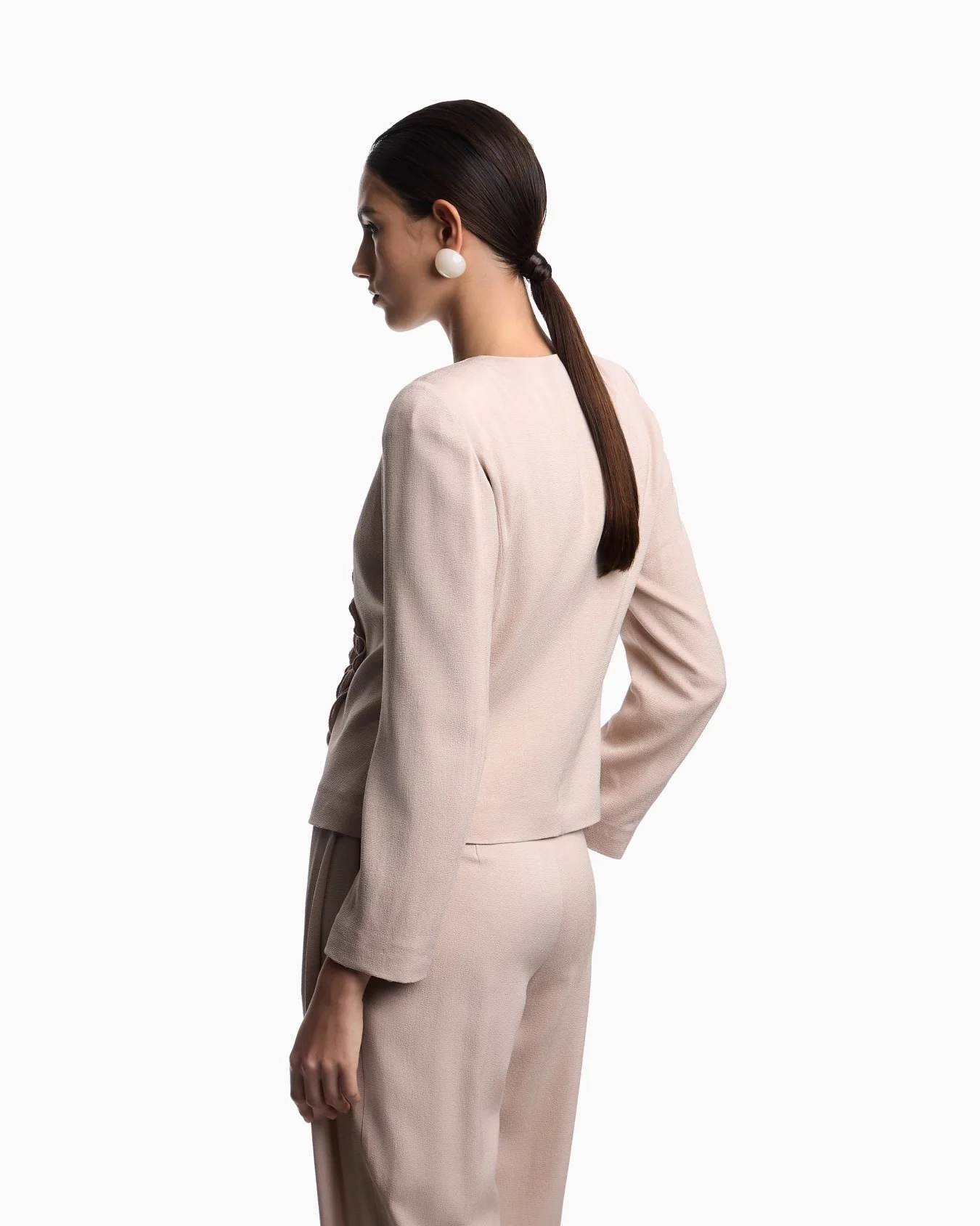Textured Weave Fabric Ruffled Fitted Jacket - Image 4