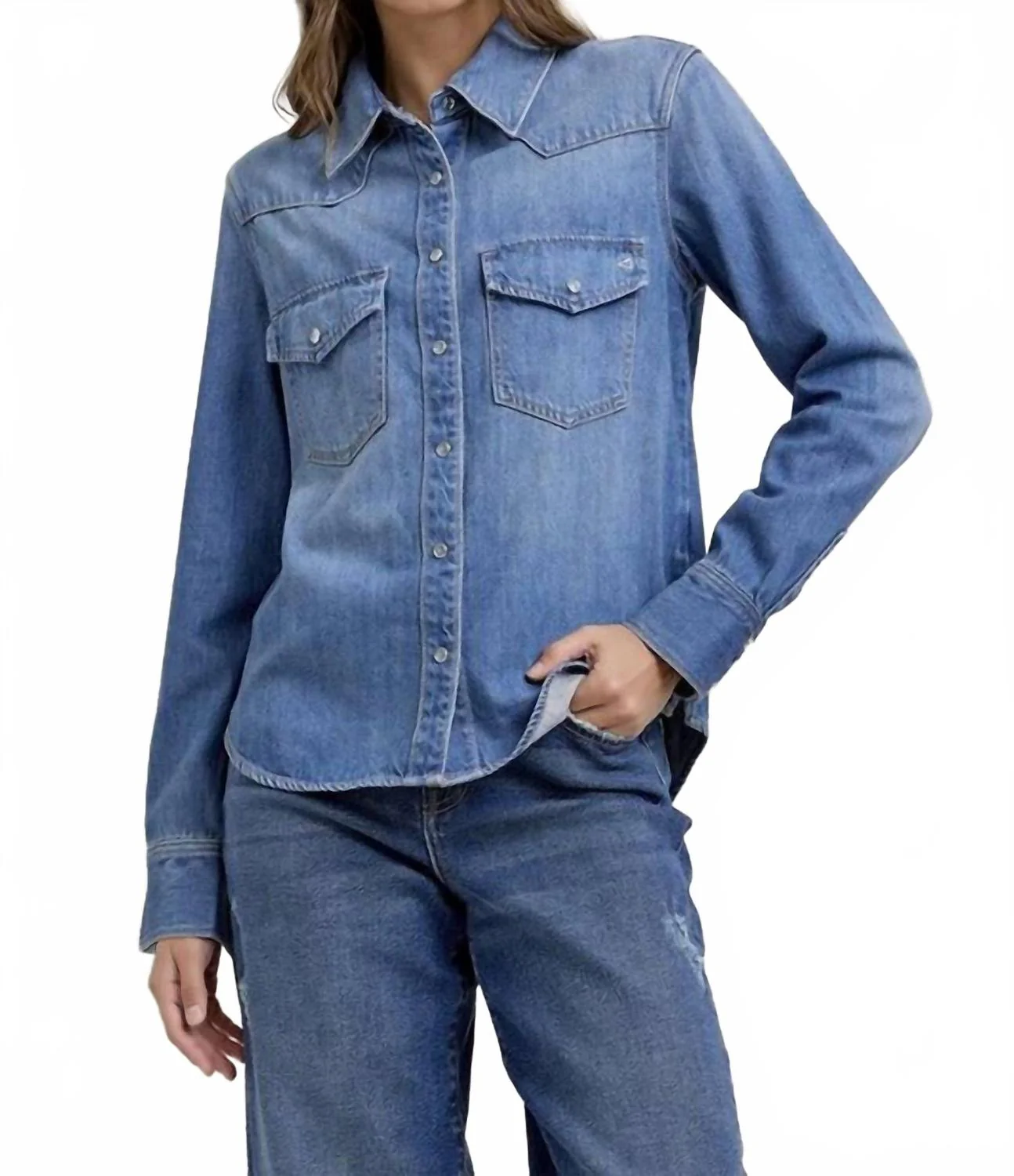 The Abby Western Shirt In Medium Wash - Image 4