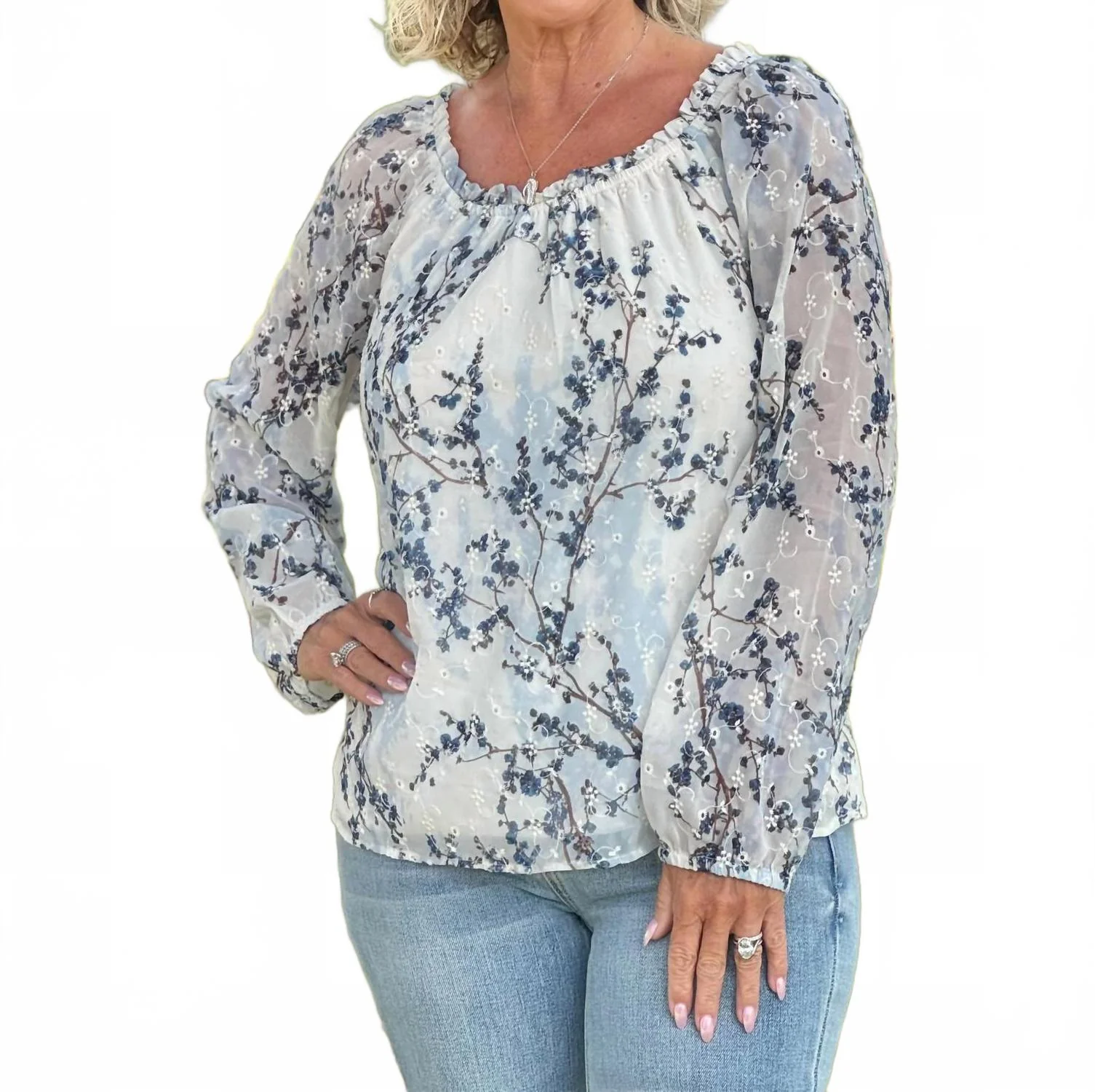 The Blossom Top In Blue Floral - Image 3