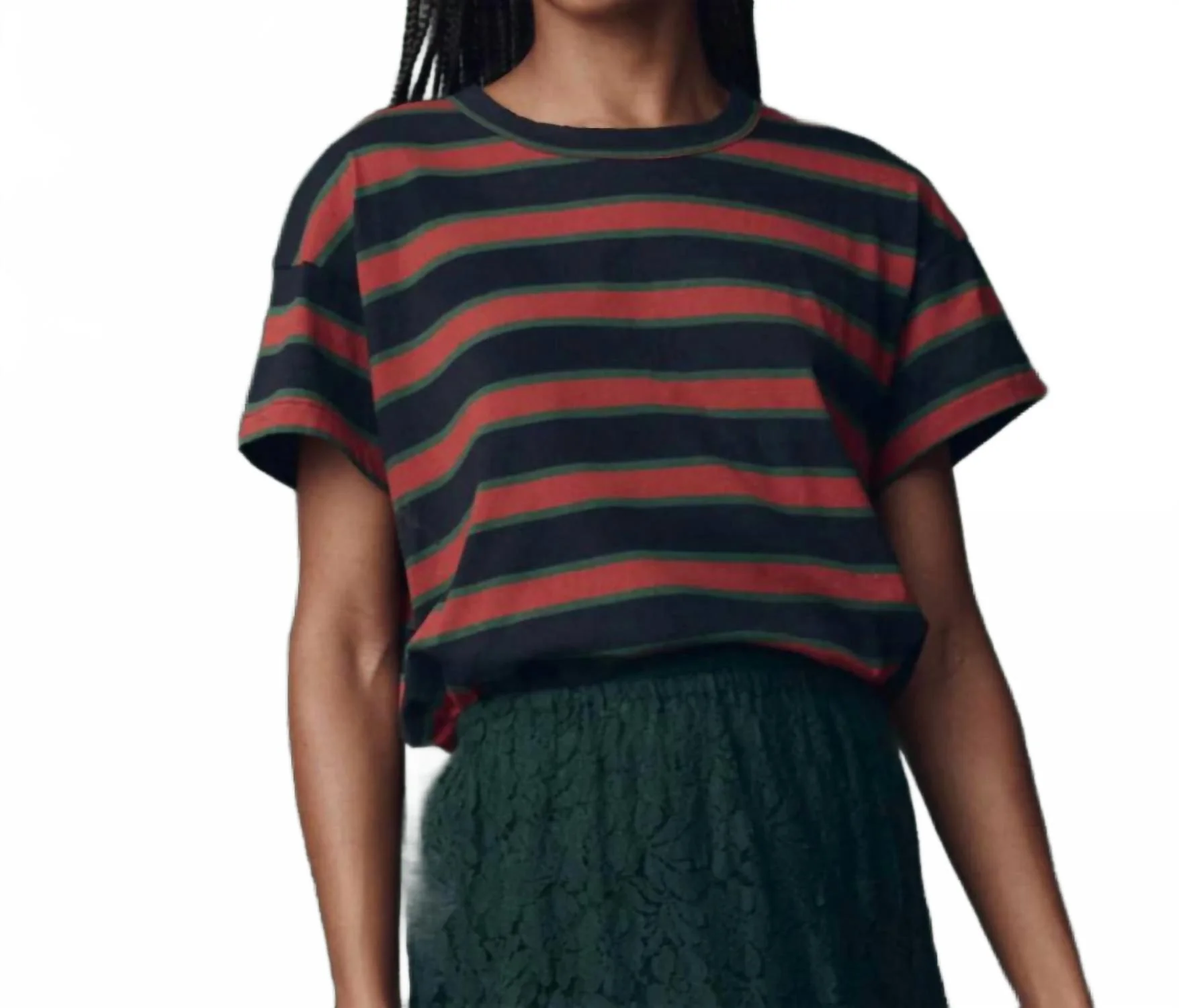 The Boxy Crewneck Short Sleeve Shirt In Navy Bridle Stripe