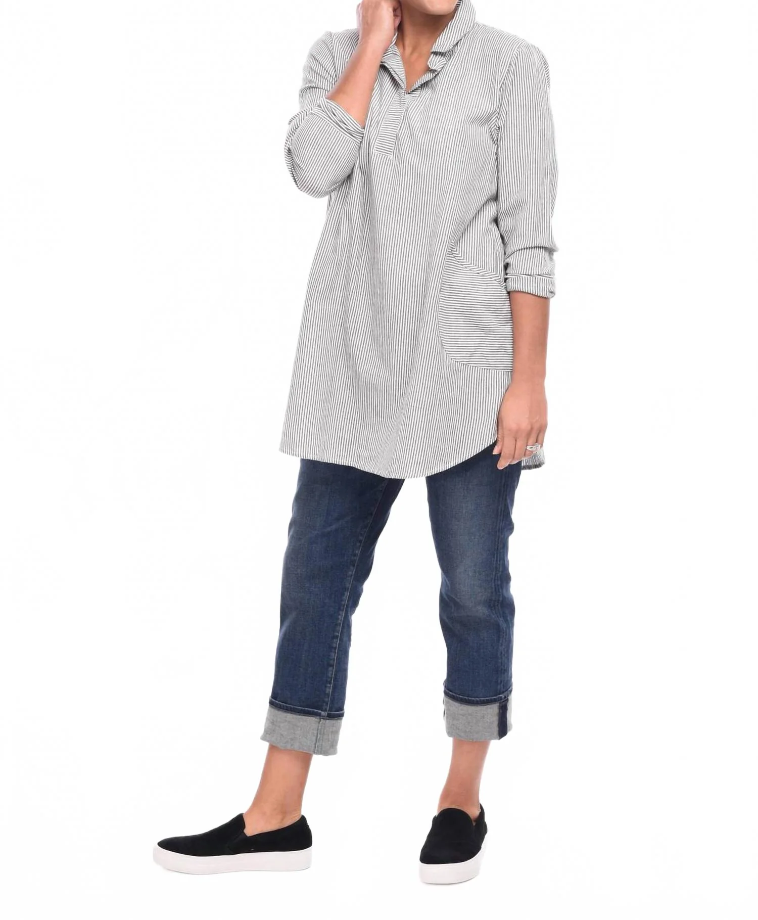 The Brenna Tunic Top In Ticking - Image 2