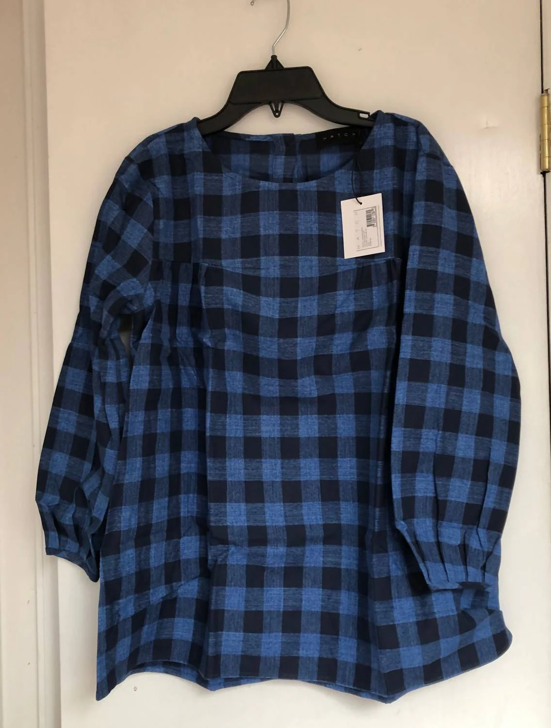 The Delfina Maternity Plaid Top In Blue - Image 3
