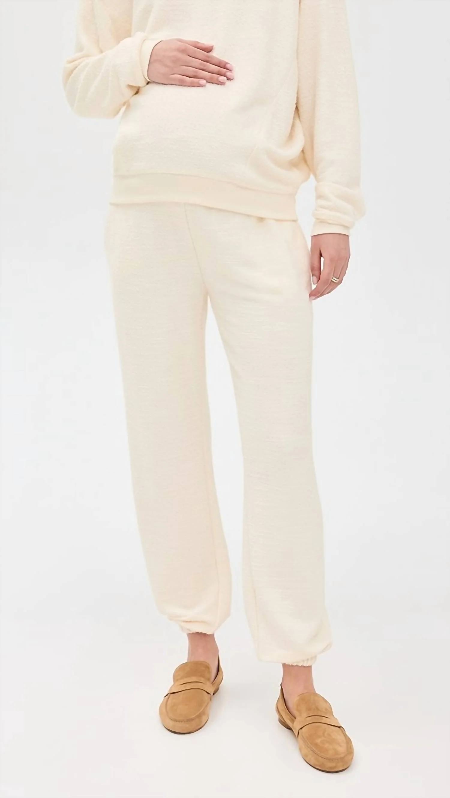 The Dina Boucle Lounge Pants In Ivory