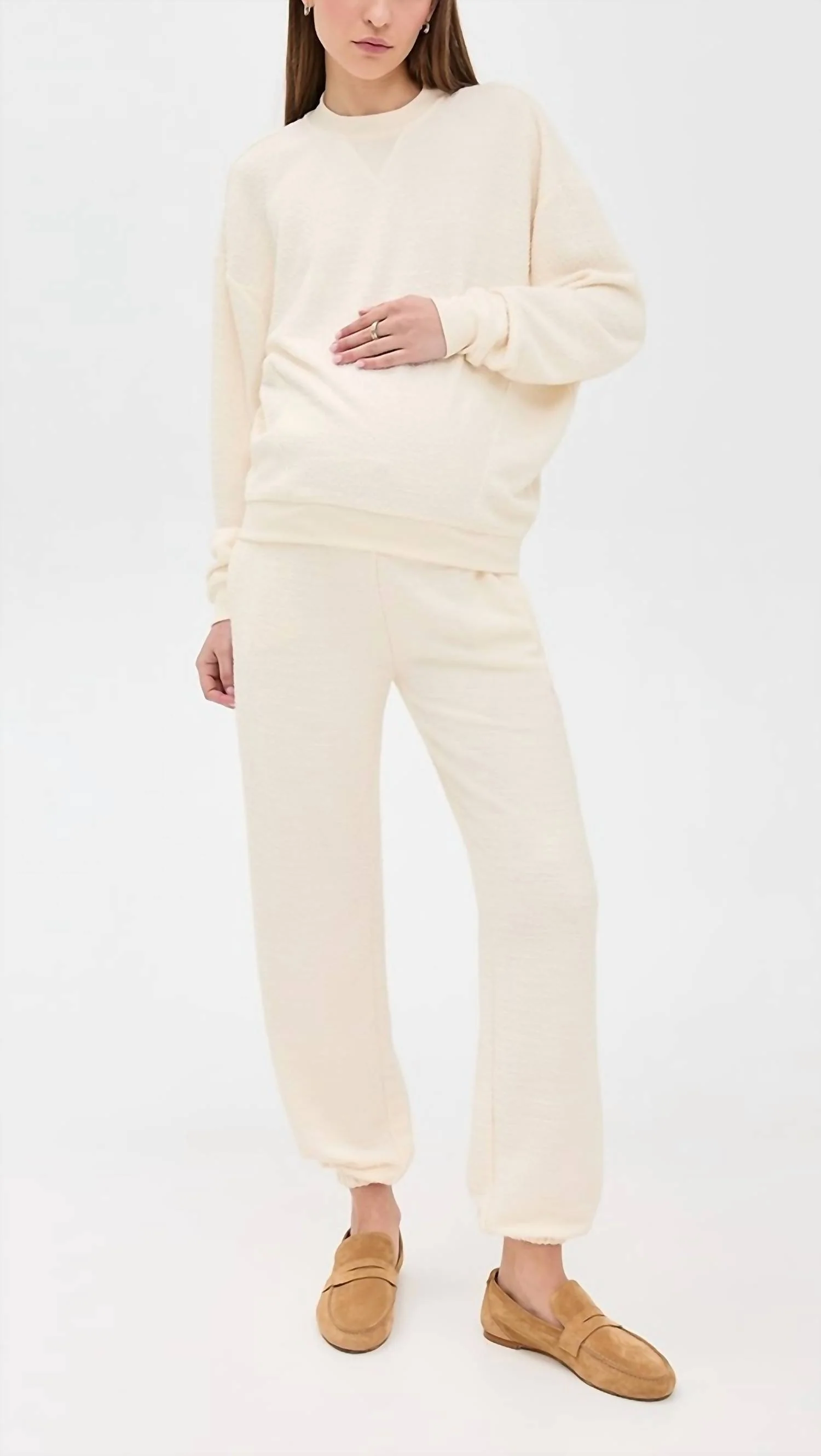 The Dina Boucle Lounge Pants In Ivory - Image 4