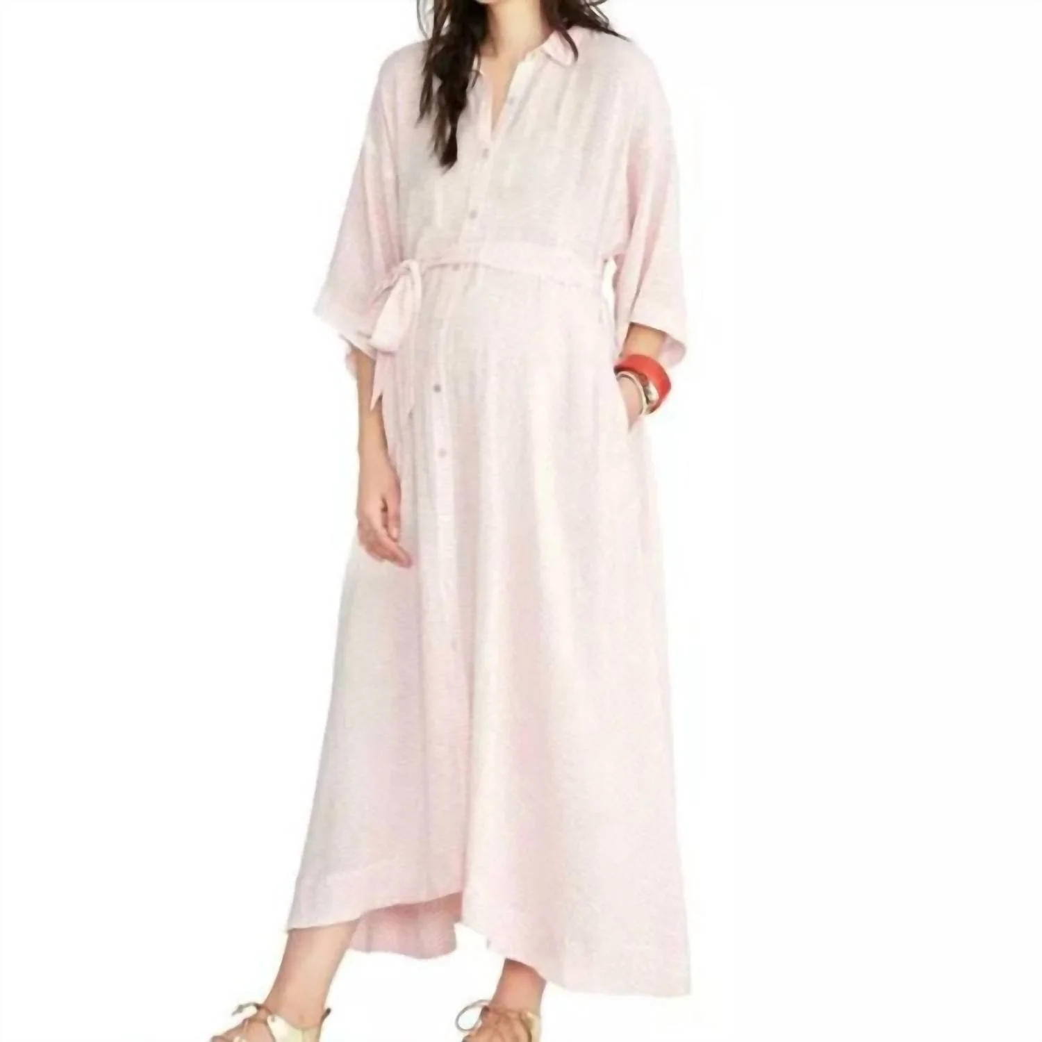 The Elsa Stripe Linen Blend Maxi Dress In Rose