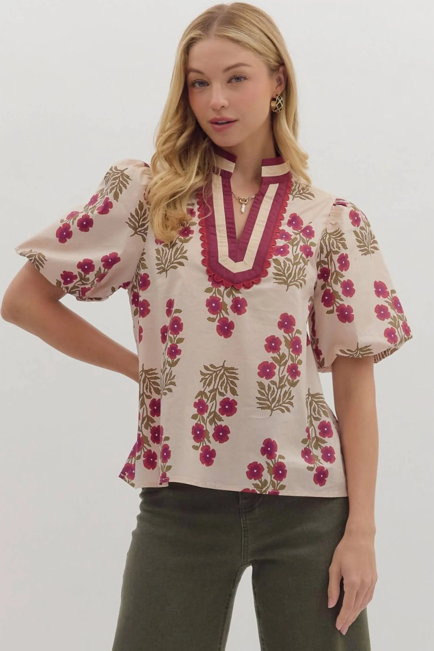 The Falling For Florals Top In Beige