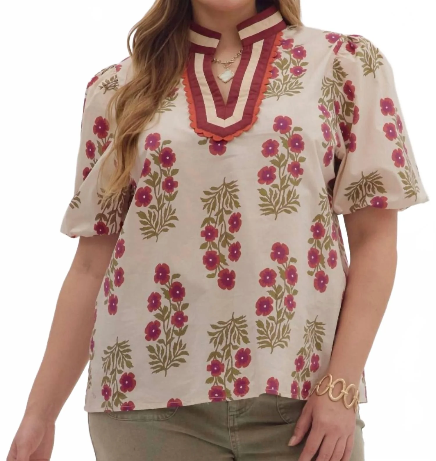 The Falling For Florals Top In Beige - Image 3