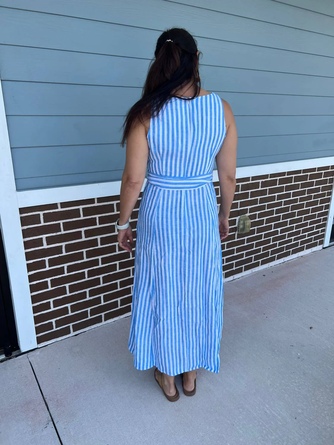 The Isla Sleeveless Maxi Dress In French Blue Stripes - Image 3