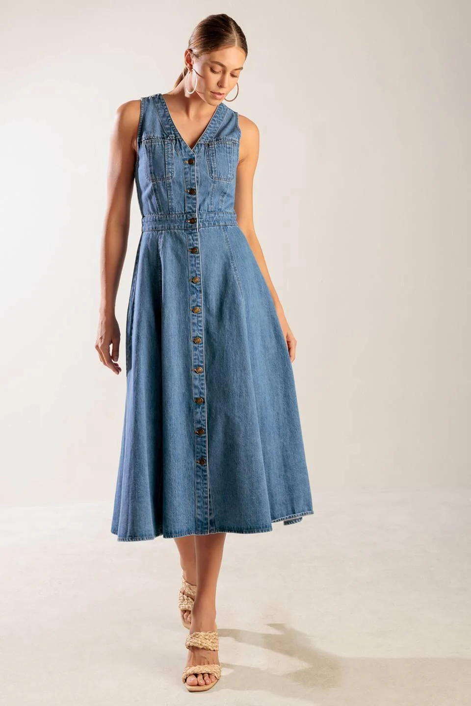 The Journey Begins Blue Denim Midi Dress