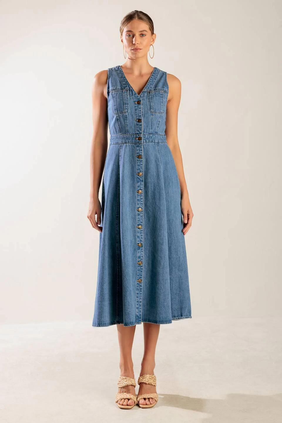 The Journey Begins Blue Denim Midi Dress - Image 3
