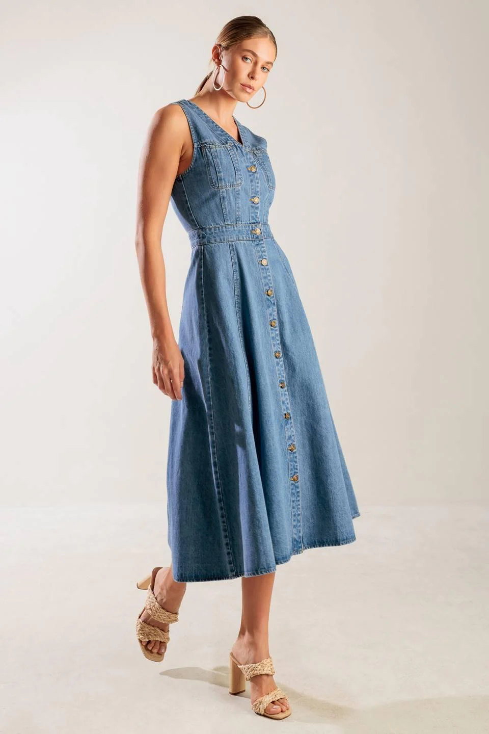 The Journey Begins Blue Denim Midi Dress - Image 5