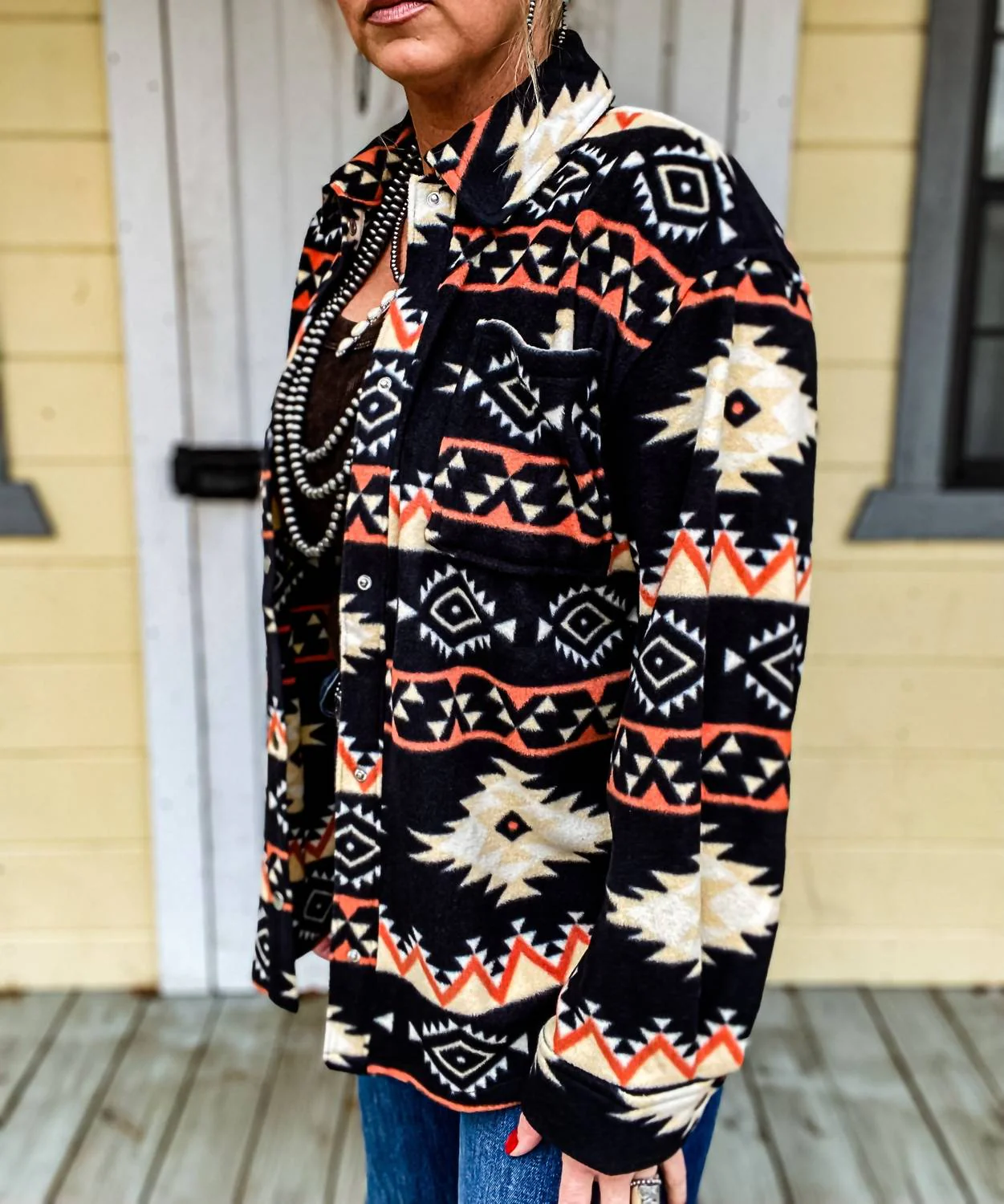The Reyzin Aztec Jacket In Black Multi - Image 4