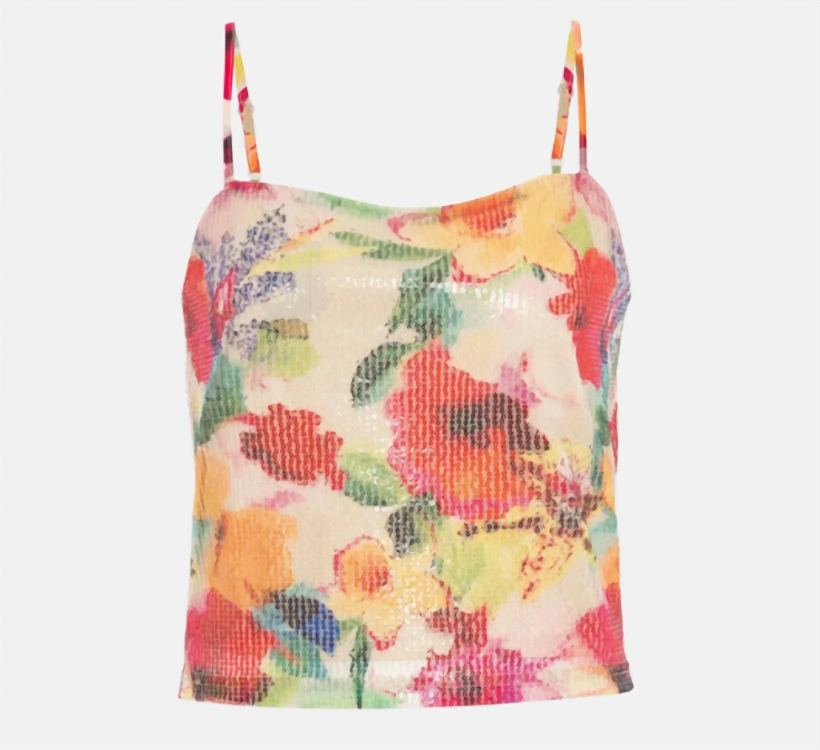 Theia Flower Print Sequin Tank Top In Mandarine - Image 2