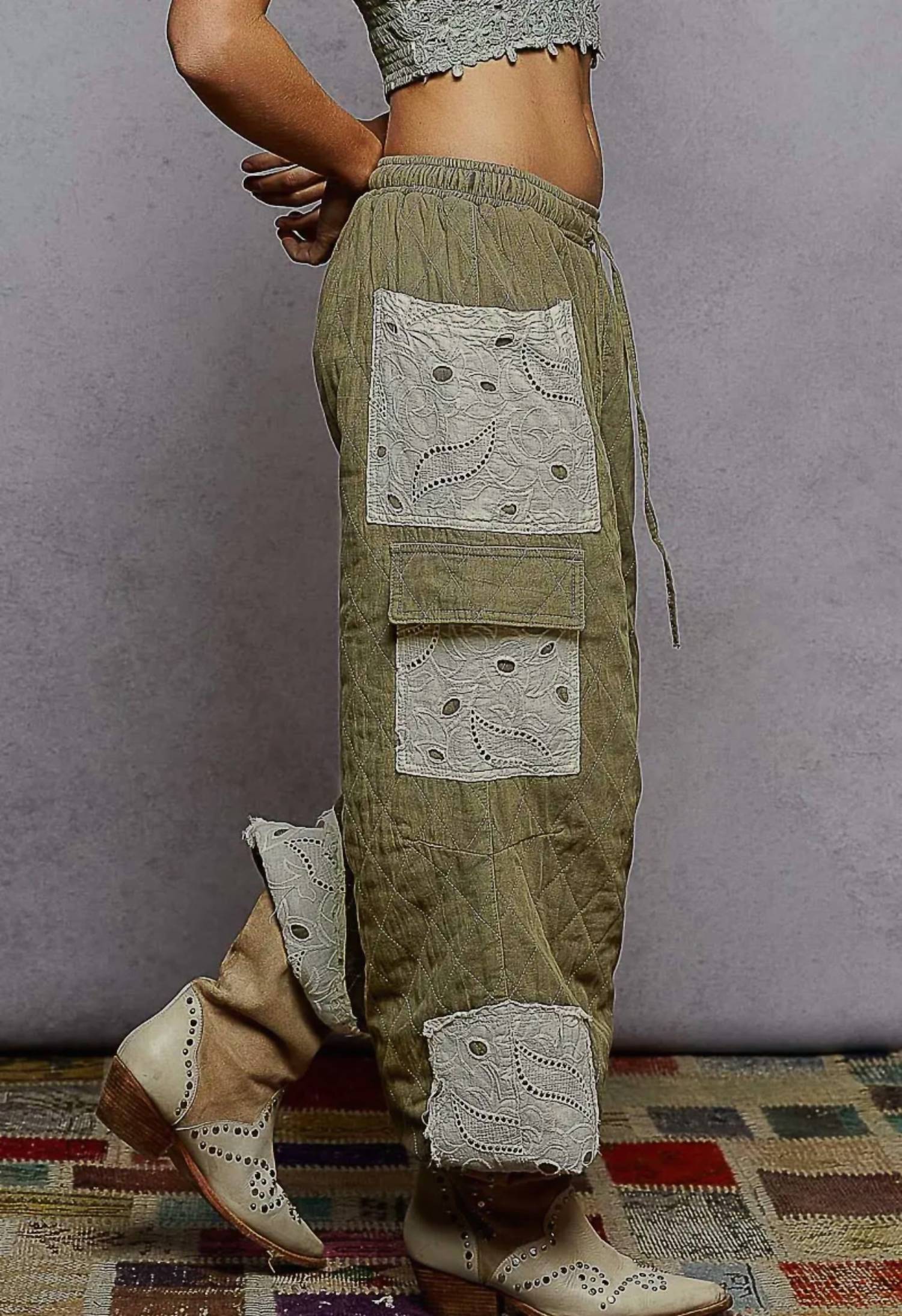 Theo Quilted Pants In Olive - Image 2