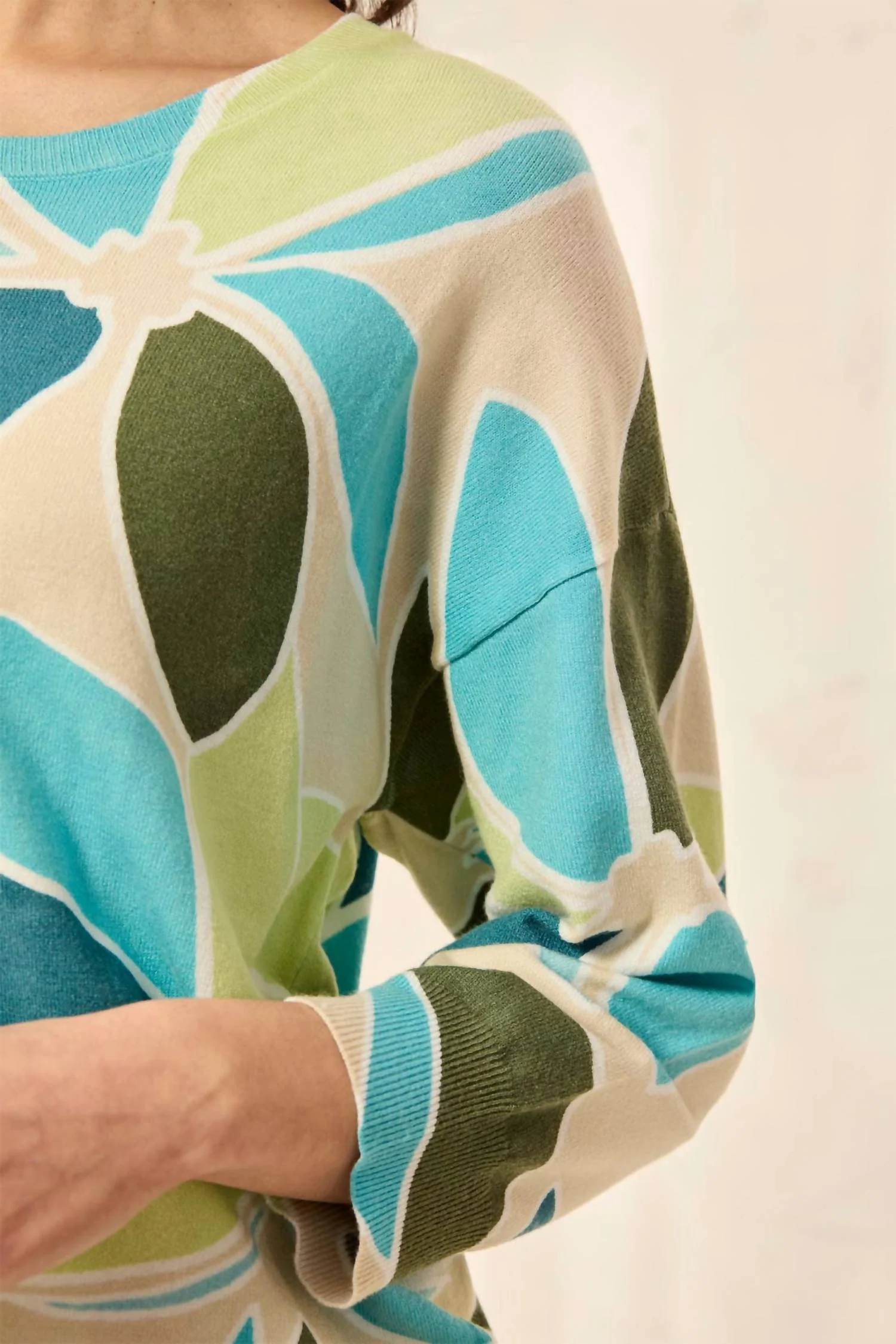 Three Quarter Sleeve Crewneck Sweater In Aqua Sky - Image 4