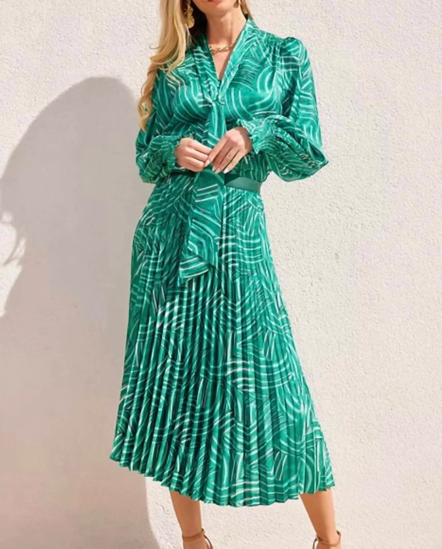 Tie Blouse In Green Pathways - Image 2