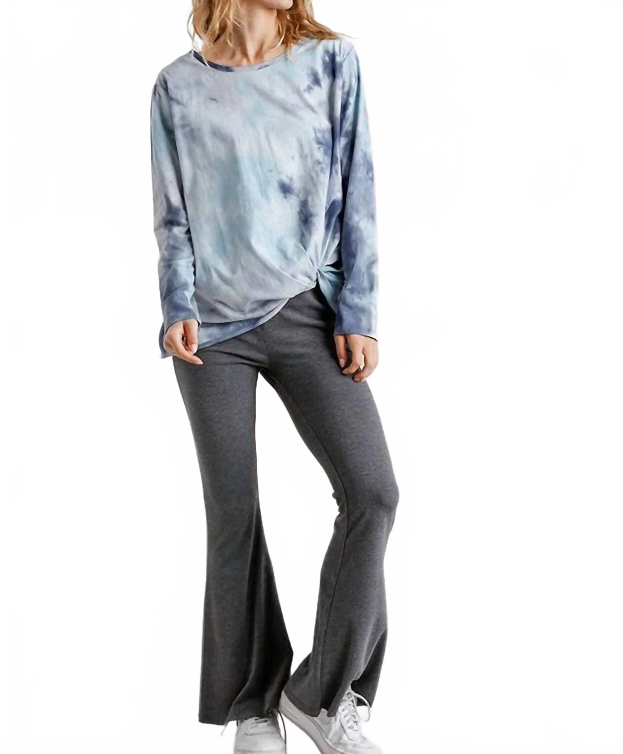 Tie Dye Knot Top In Grey Blue