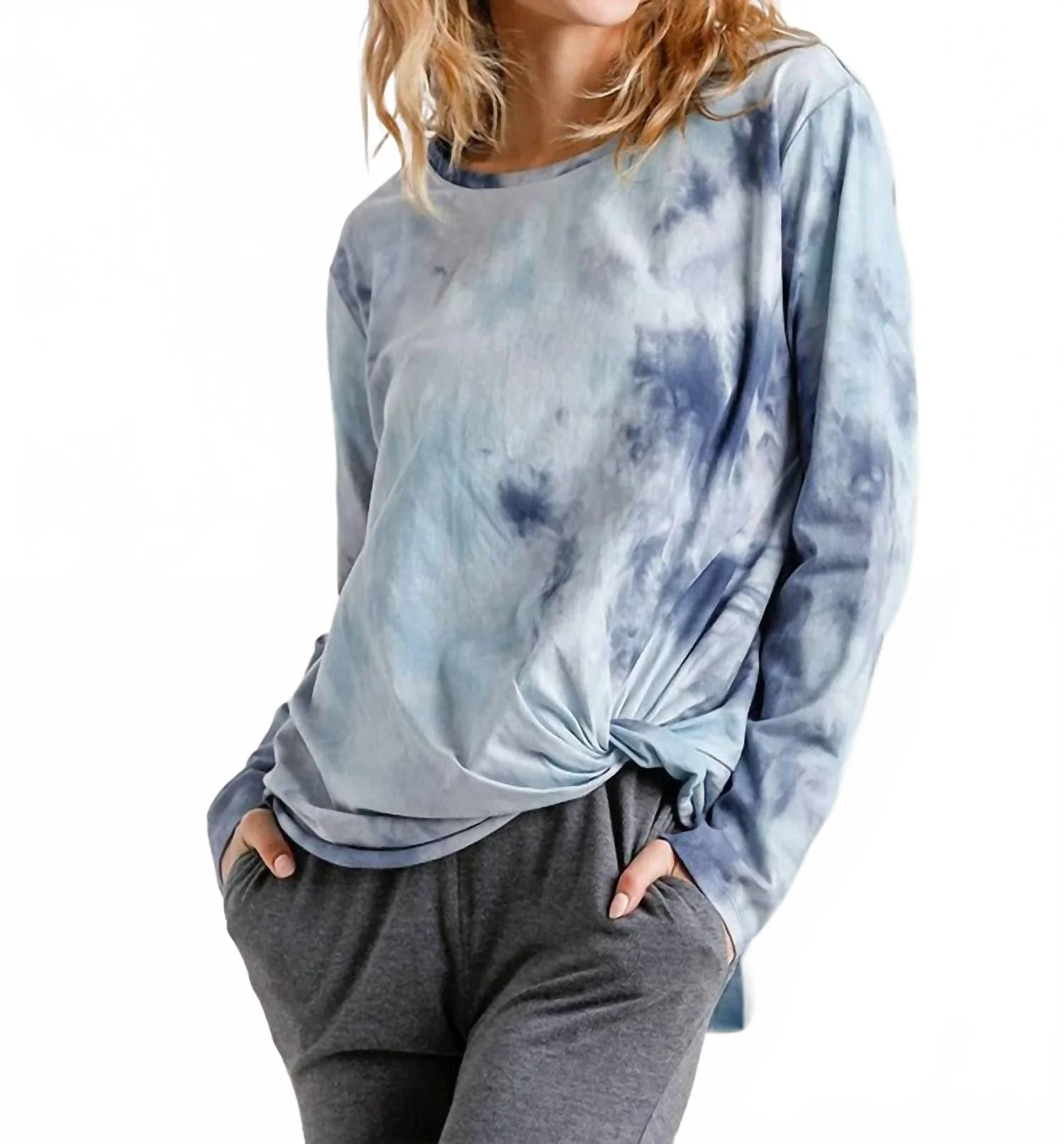Tie Dye Knot Top In Grey Blue - Image 2
