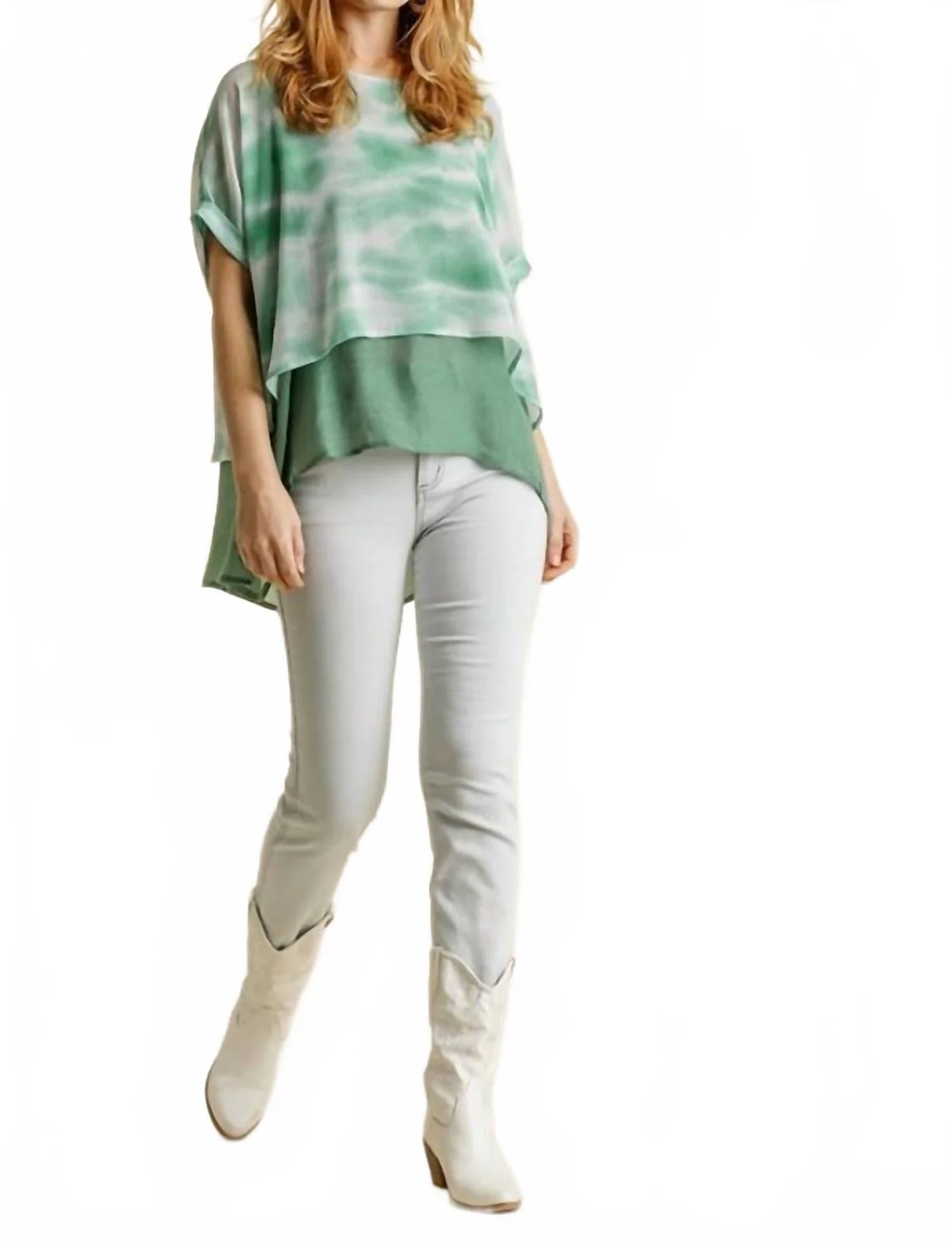 Tie Dye Layered Top In Sage - Image 4