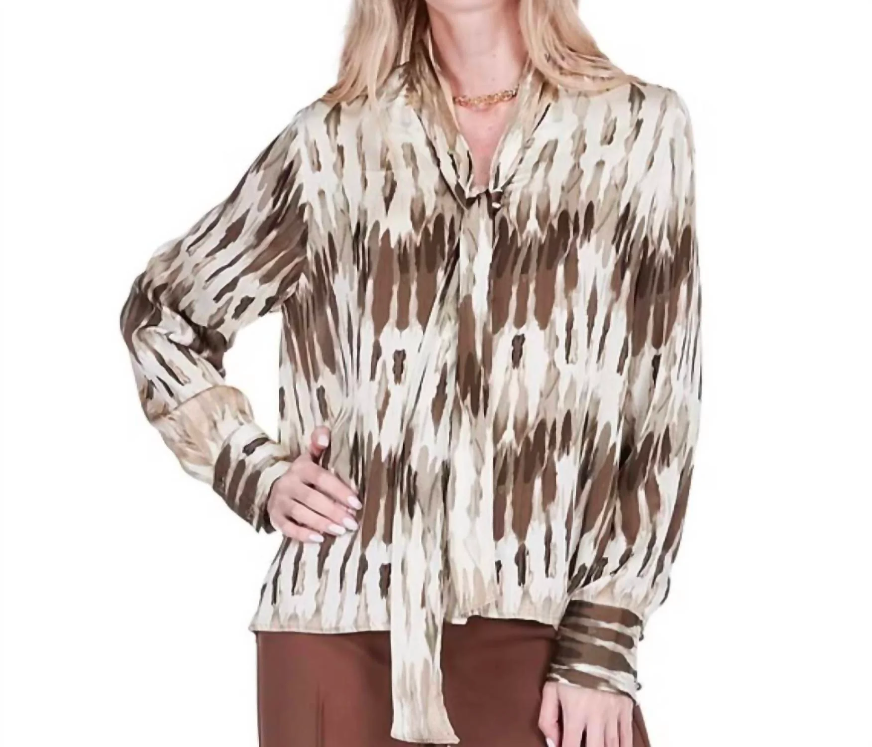 Tie Neck Blouse In Desert Mirage - Image 2