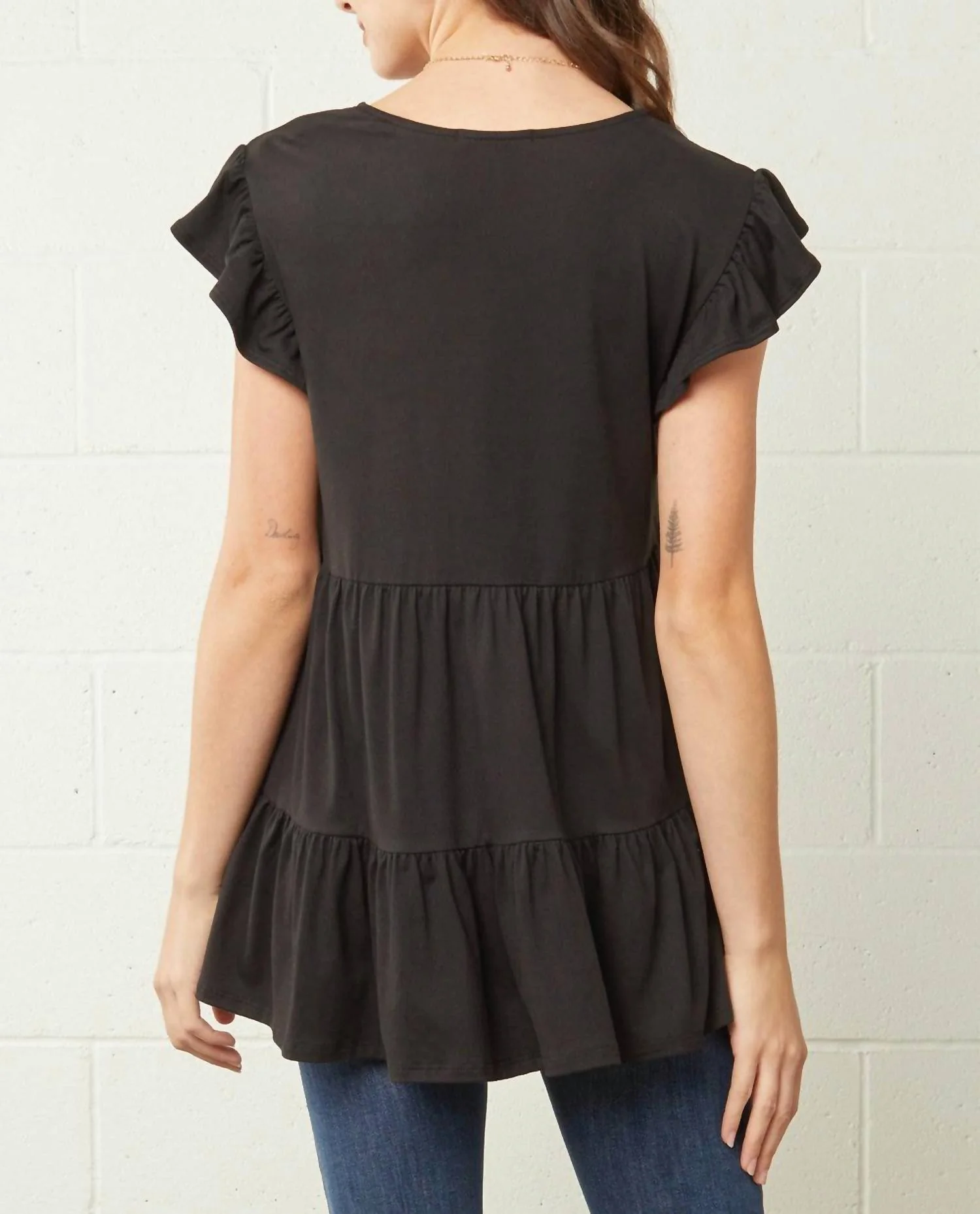 Tiered Ruffle Babydoll Top In Black - Image 2